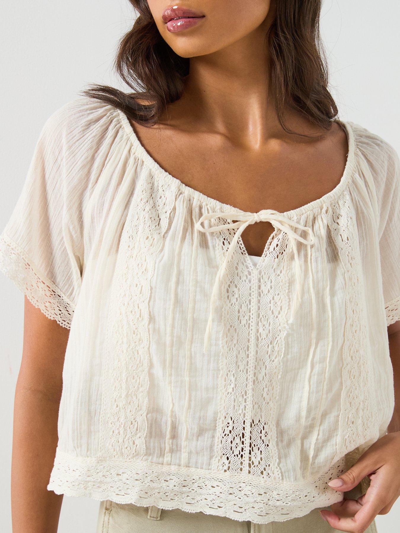 Image 4 of 6 of Mango Cotton Lace Blouse - Cream