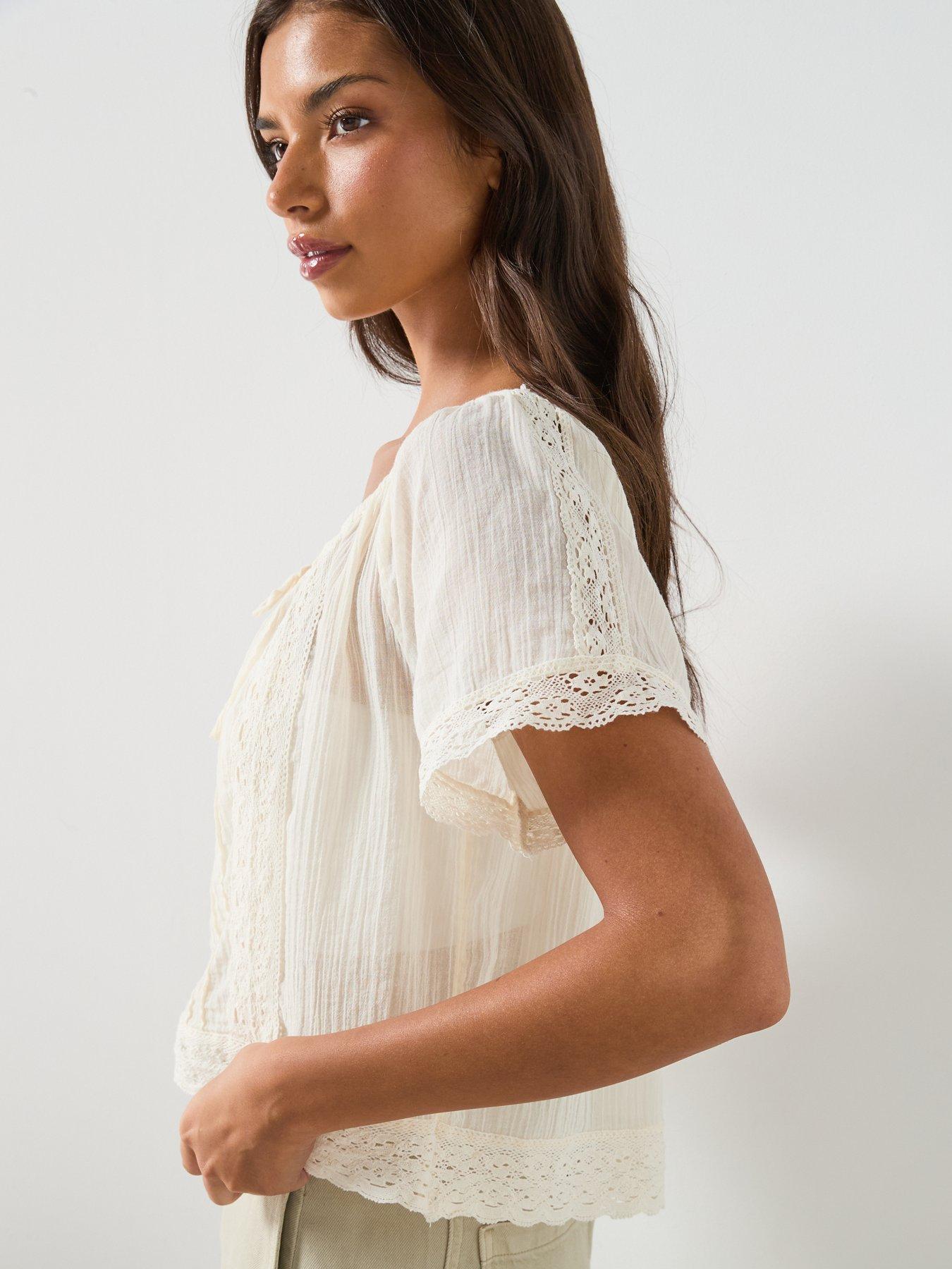 Image 6 of 6 of Mango Cotton Lace Blouse - Cream