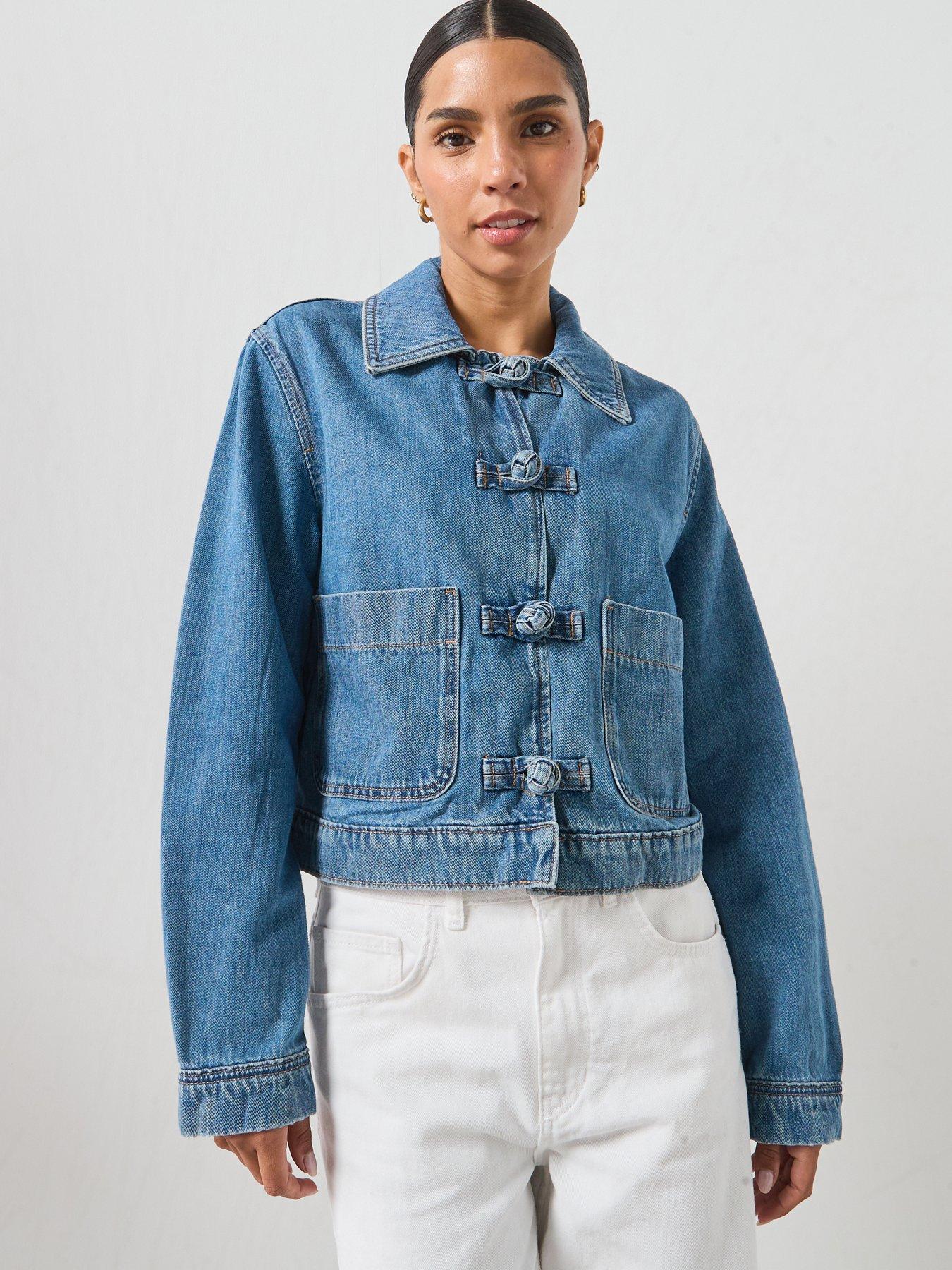 Image 1 of 6 of Mango Denim Jacket with Toggle Details - Medium Blue