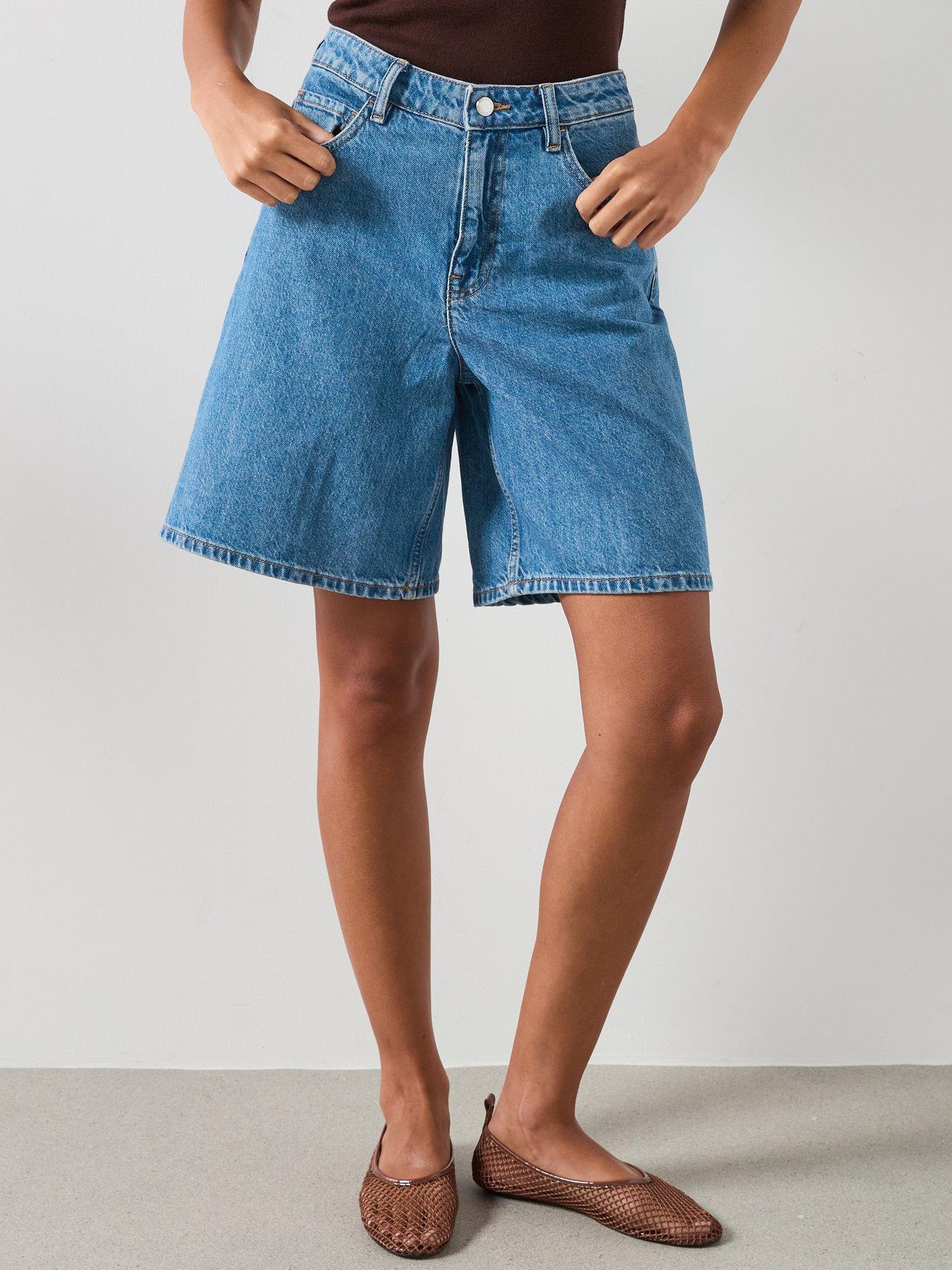 Mango High-waist Straight-fit Denim Shorts, Blue, Size 8, Women