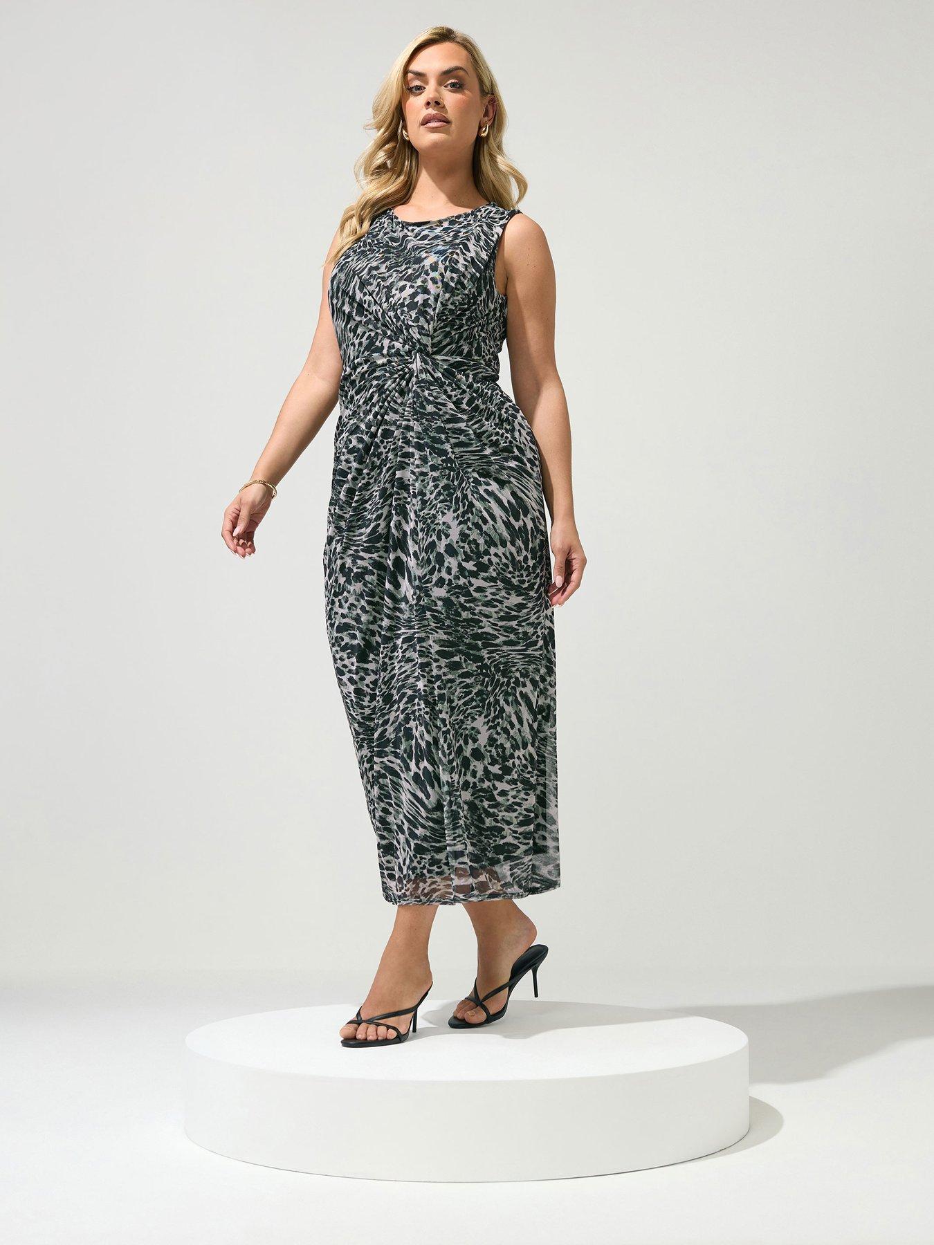 Image 3 of 4 of Yours Curve Animal Print Side Twist Dress - Grey