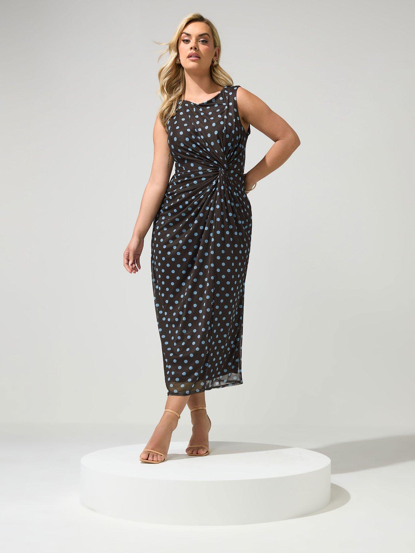 Yours Curve Polka Dot Dress - Chocolate Brown