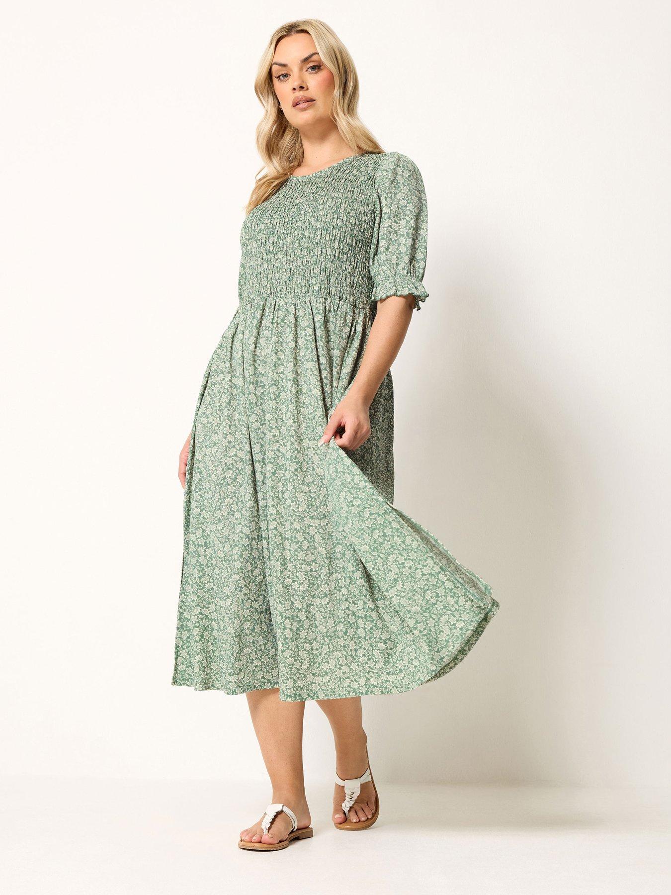 Yours Curve Shirred Puff Sleeve Dress