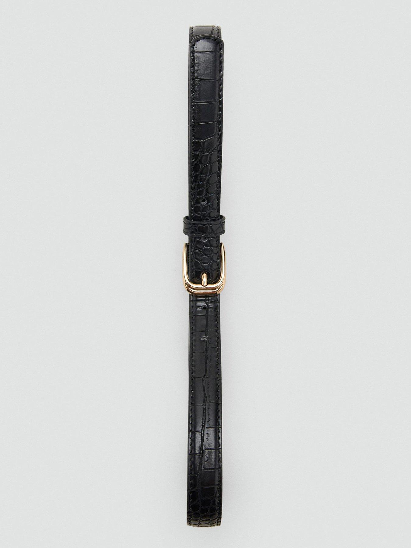 Image 4 of 4 of Mango Thin Faux Crocodile Leather Belt - Black