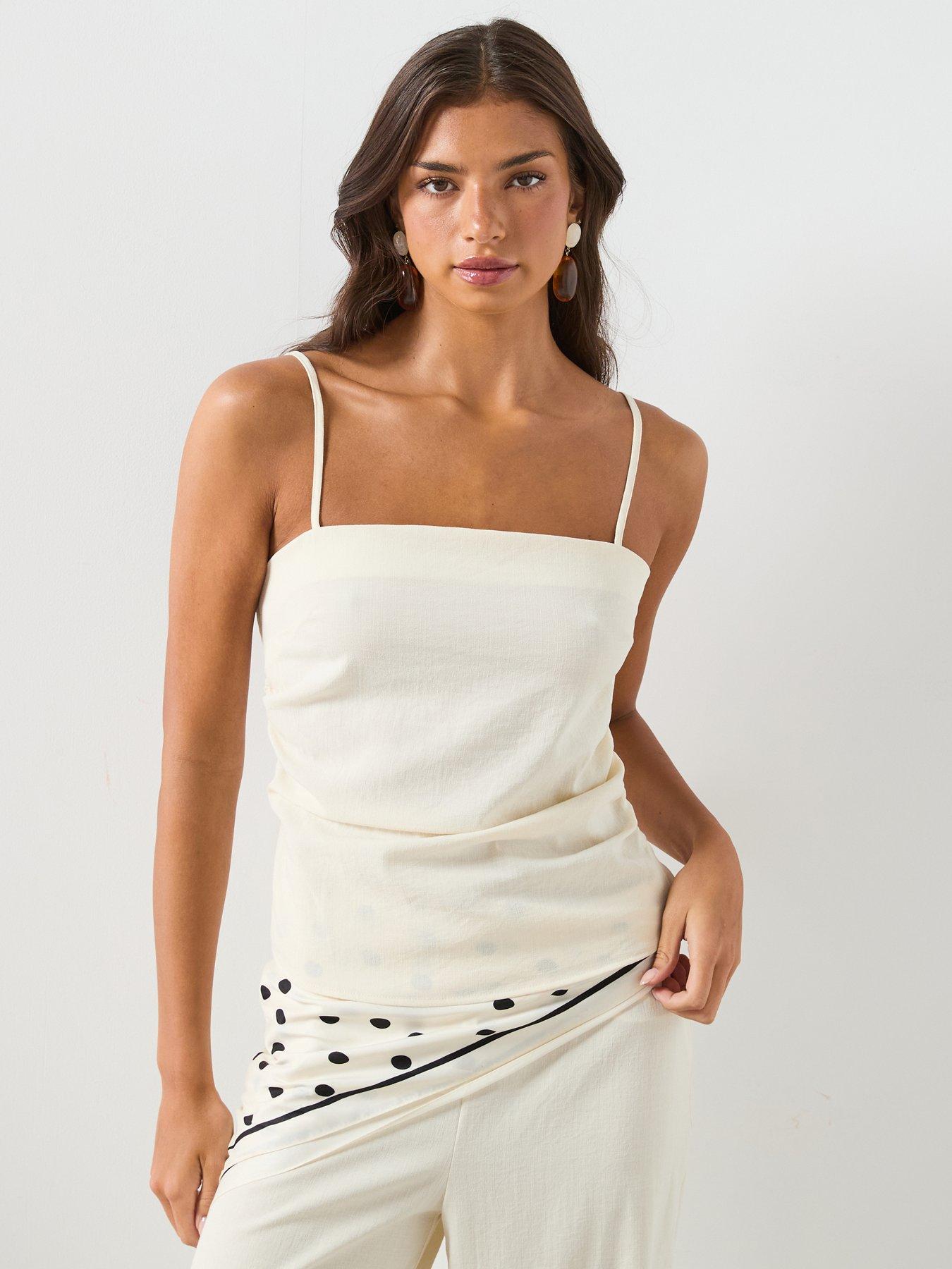 Image 1 of 6 of Mango Draped Strap Co-ord Top - Cream