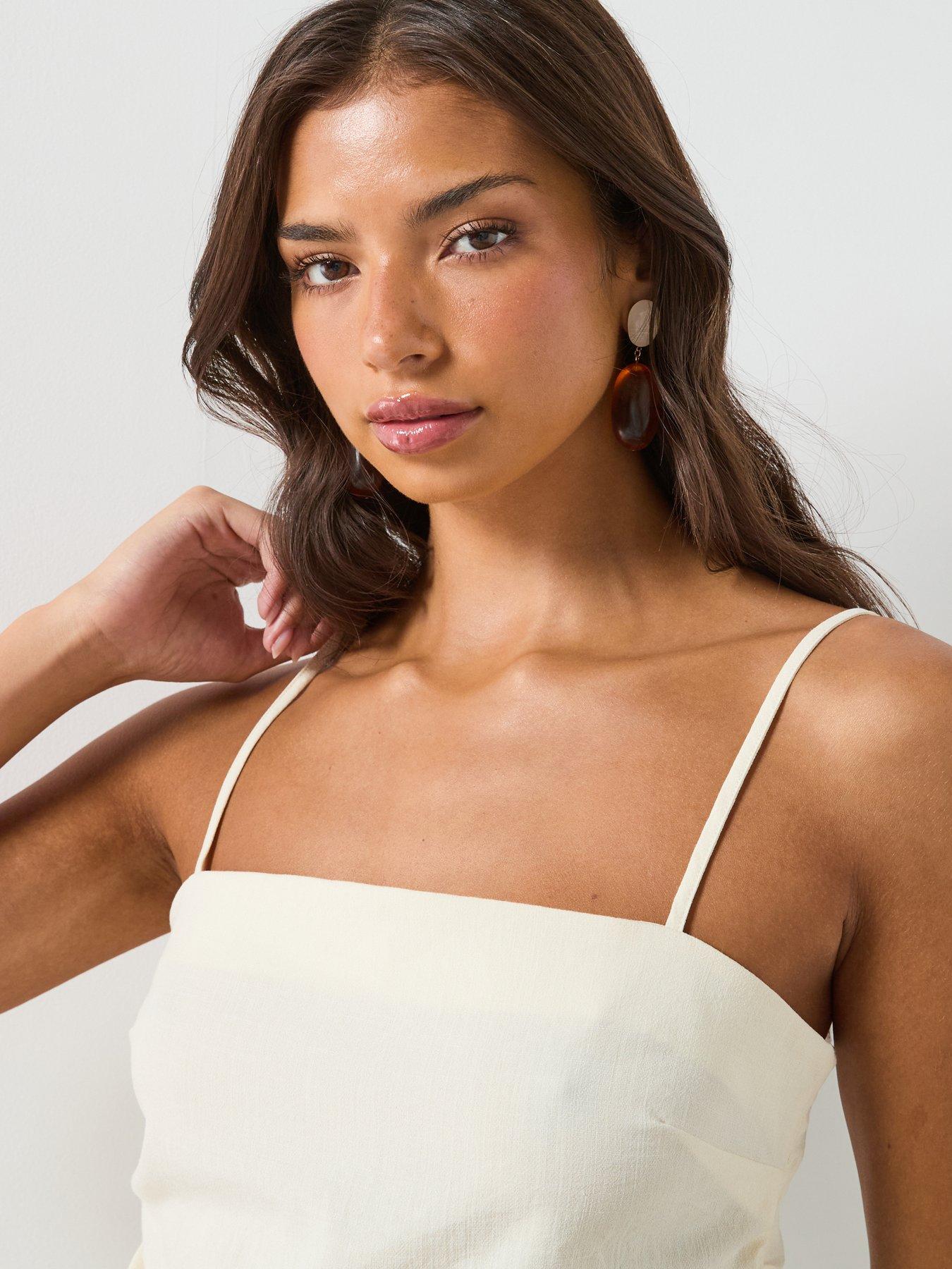 Image 4 of 6 of Mango Draped Strap Co-ord Top - Cream
