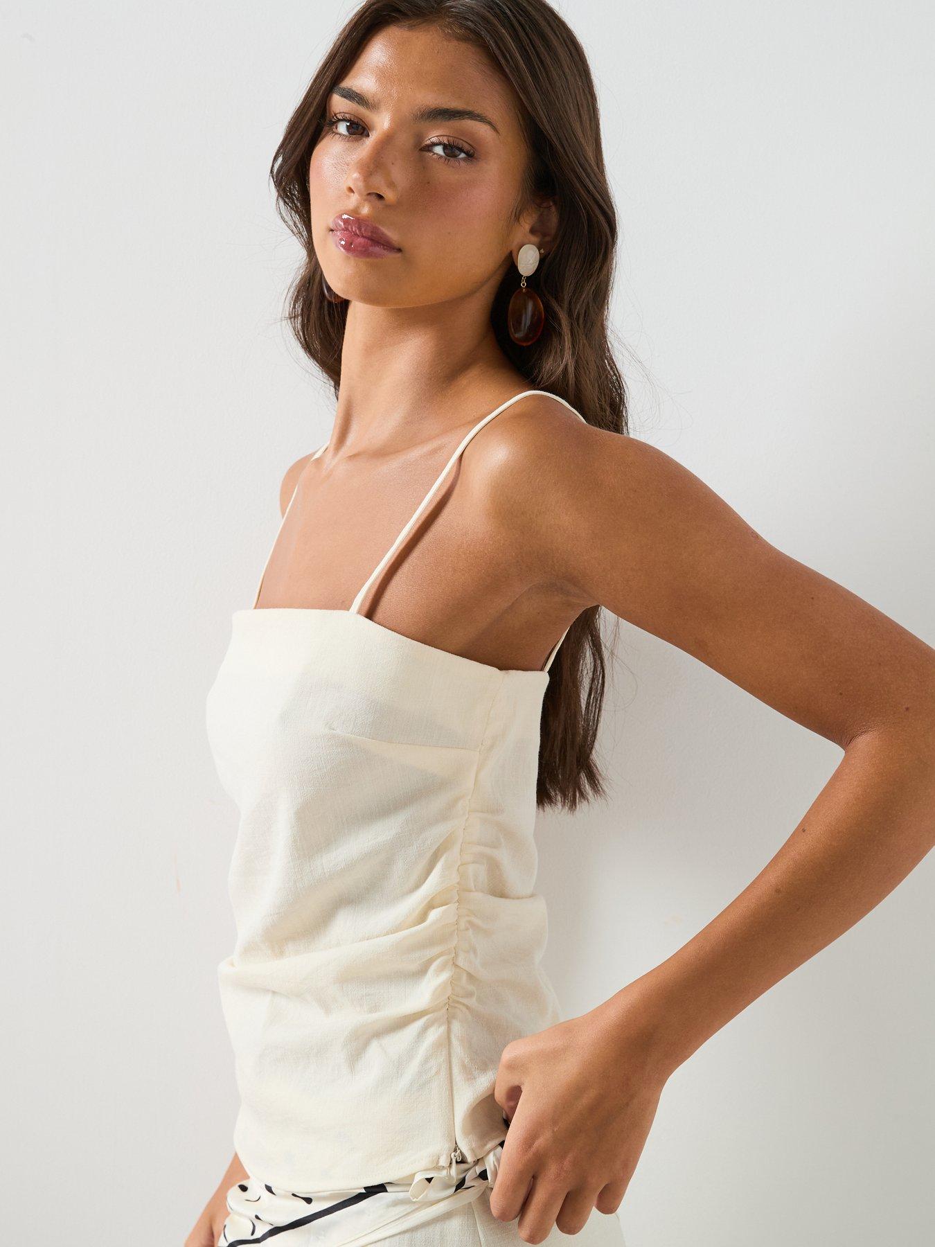 Image 5 of 6 of Mango Draped Strap Co-ord Top - Cream