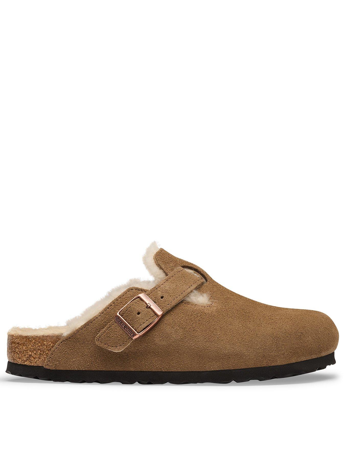 Image 1 of 2 of Birkenstock Womens Boston Shearling Suede Leather Clog - Dark Tea