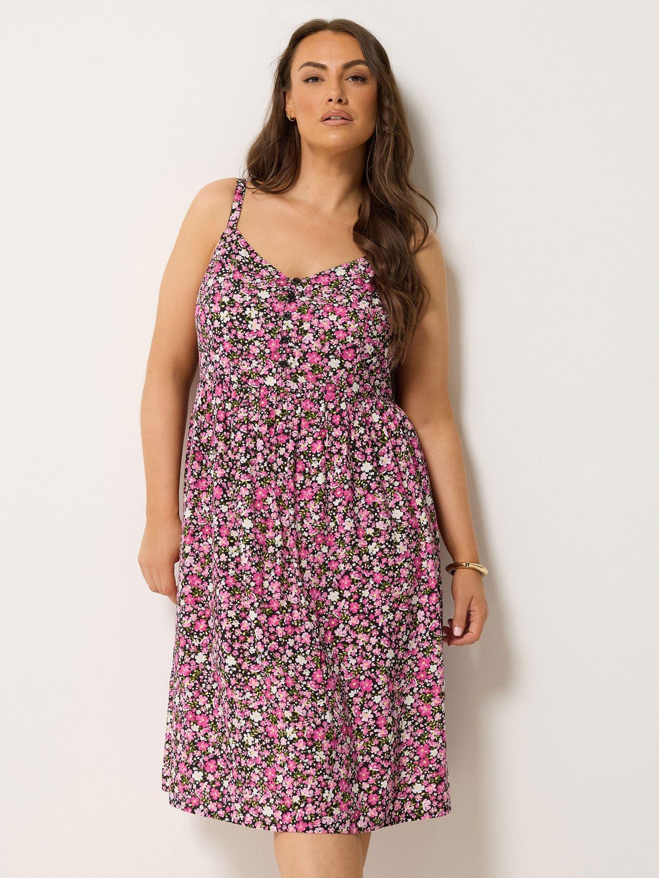 Yours Curve Florsl Print Strappy Midaxi Sundress - Pink