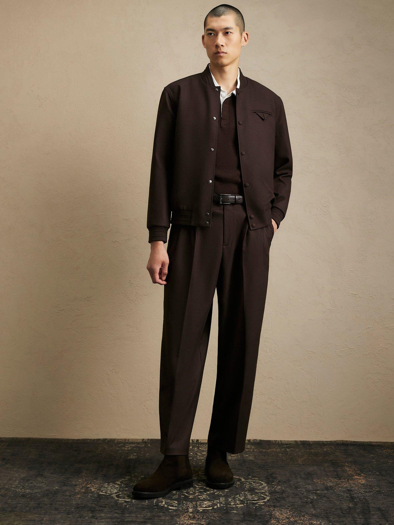 Image 3 of 7 of River Island River Island Mens Twill Press-Stud Bomber Jacket - Brown