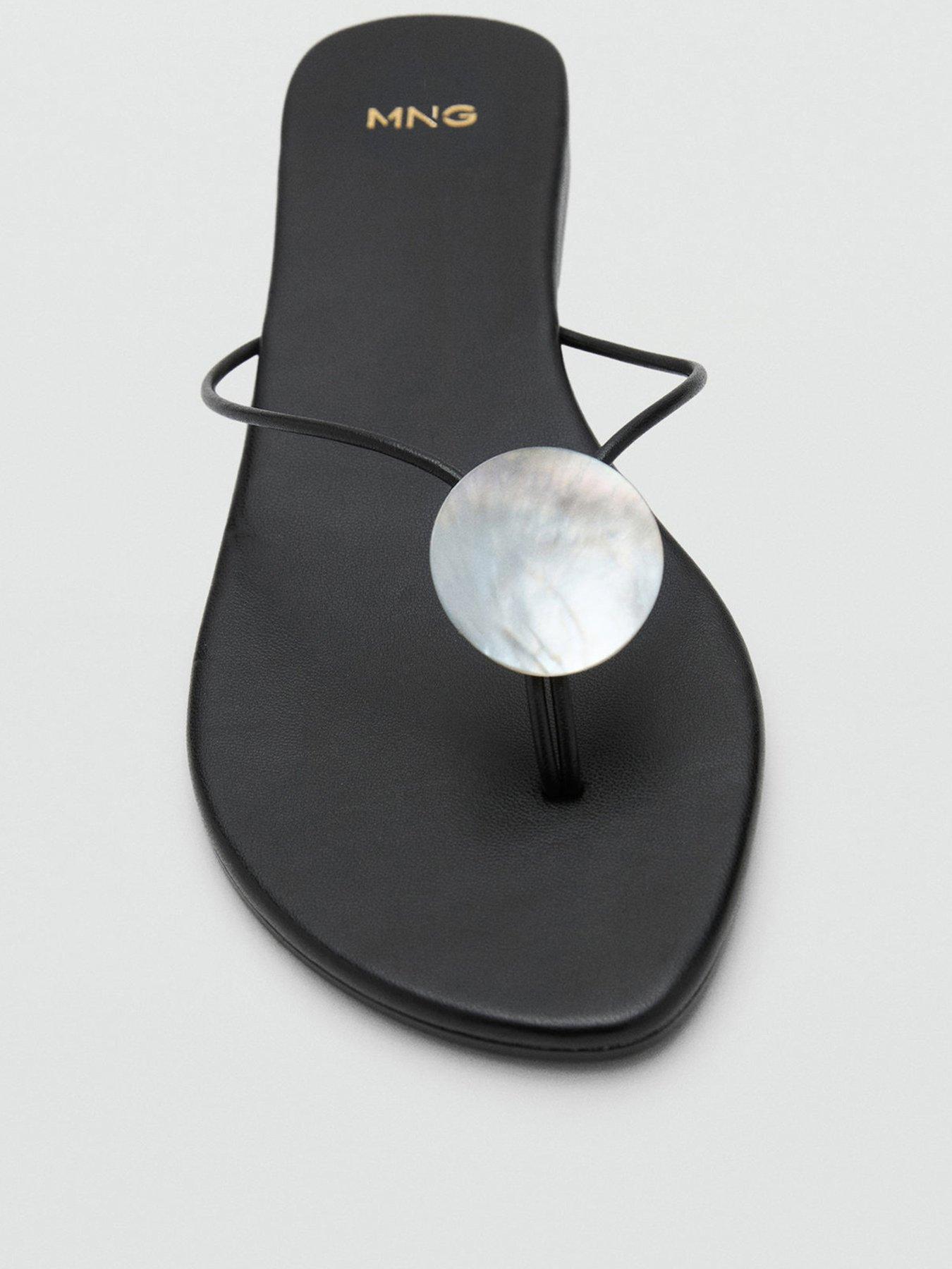 Mango Leather Sandals With Metallic Detail - Black | Very