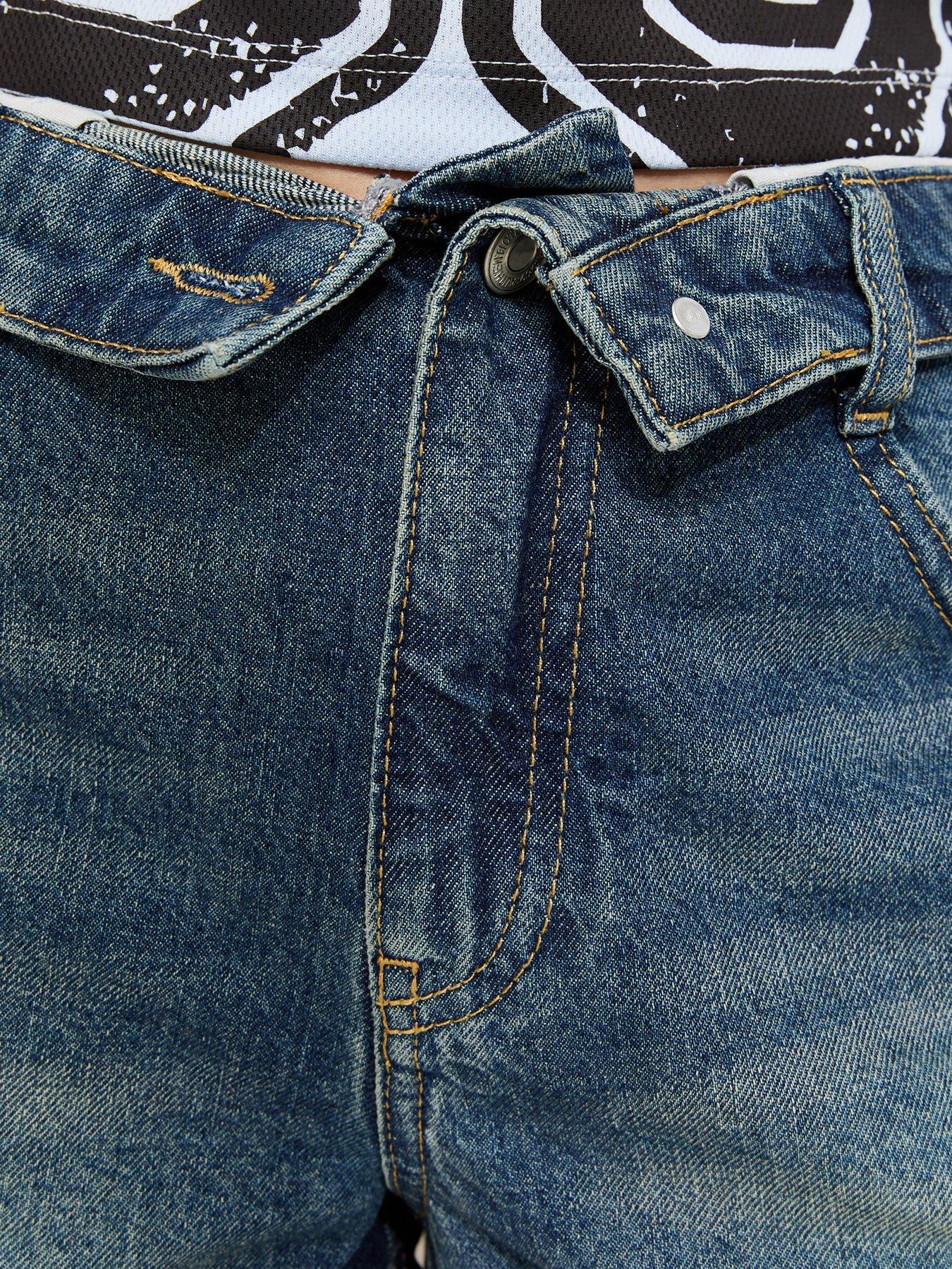 Image 5 of 5 of New Look 915 Girls Fold Over Waistband Denim Shorts - Blue