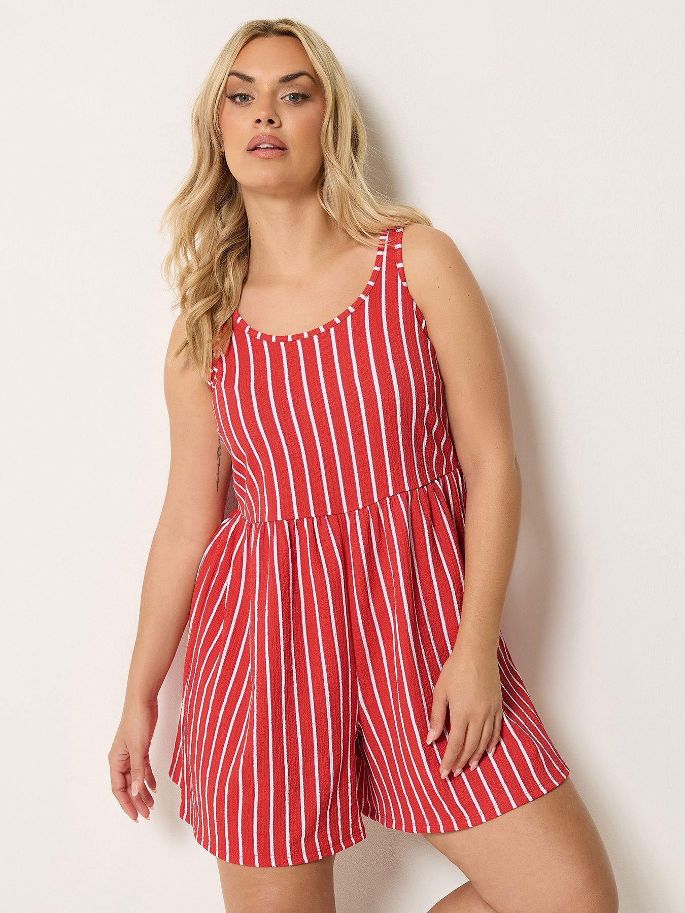 Yours Curve Textured Stripe Print Playsuit - Orange