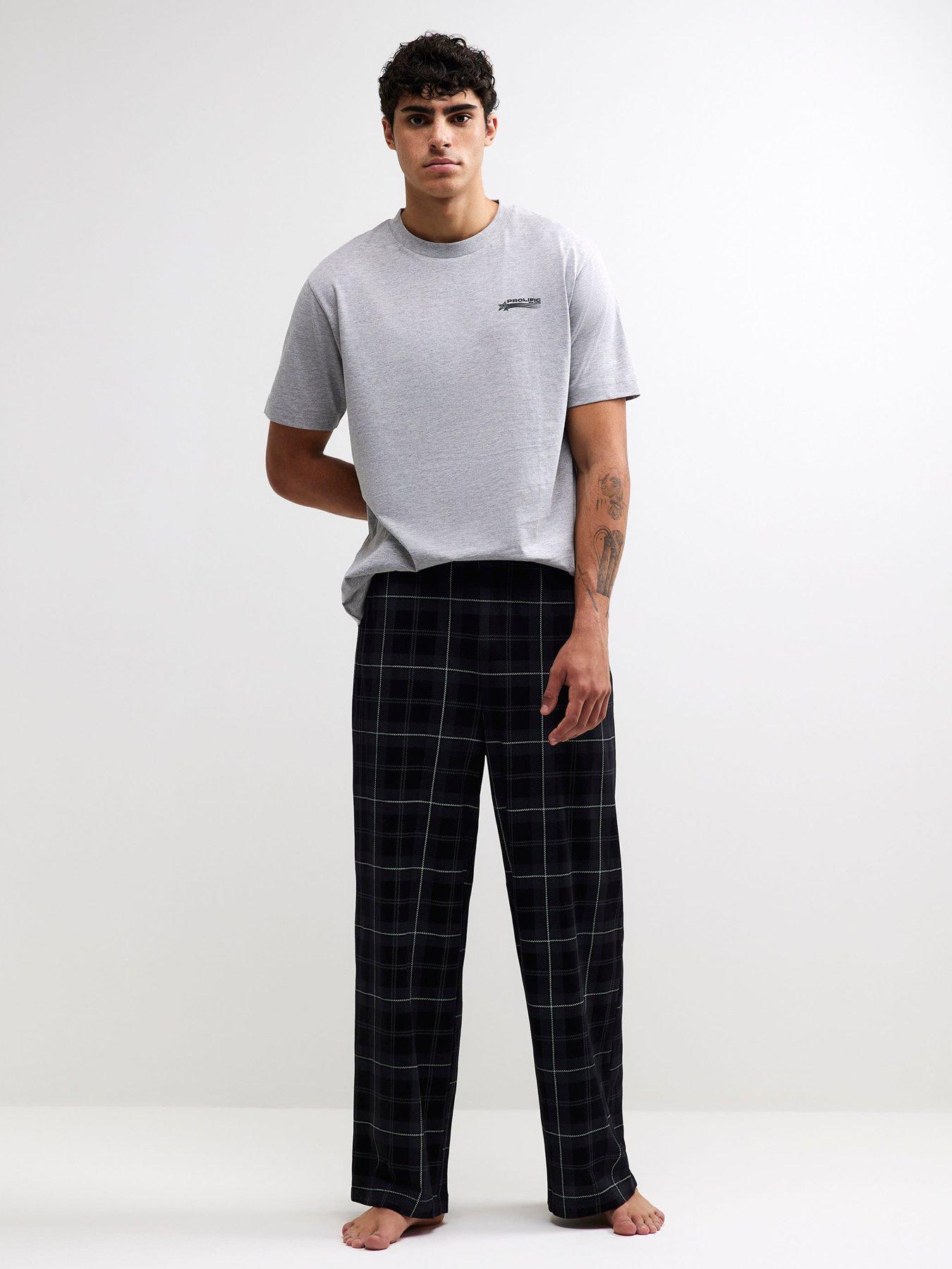 Image 1 of 5 of River Island Check Trousers Loungewear Set - Grey