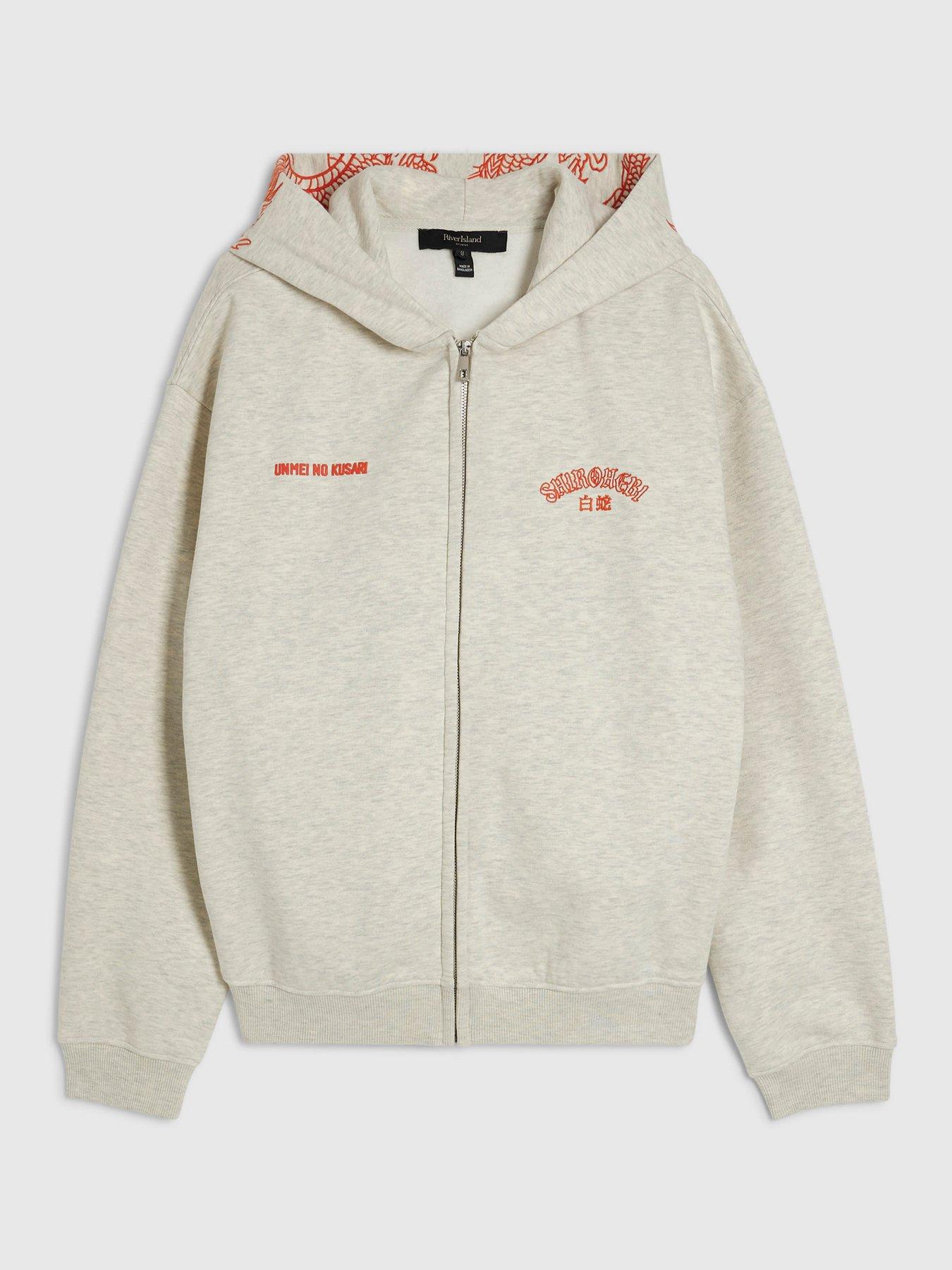Image 5 of 5 of River Island Cotton Shirohebi Snake Hoodie - Grey