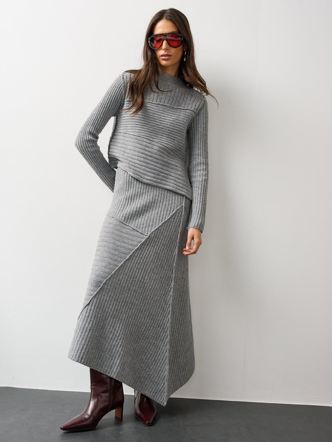 Image 2 of 7 of Michelle Keegan Womens Ribbed Panel Soft Knit Co Ord Jumper&nbsp;- Grey