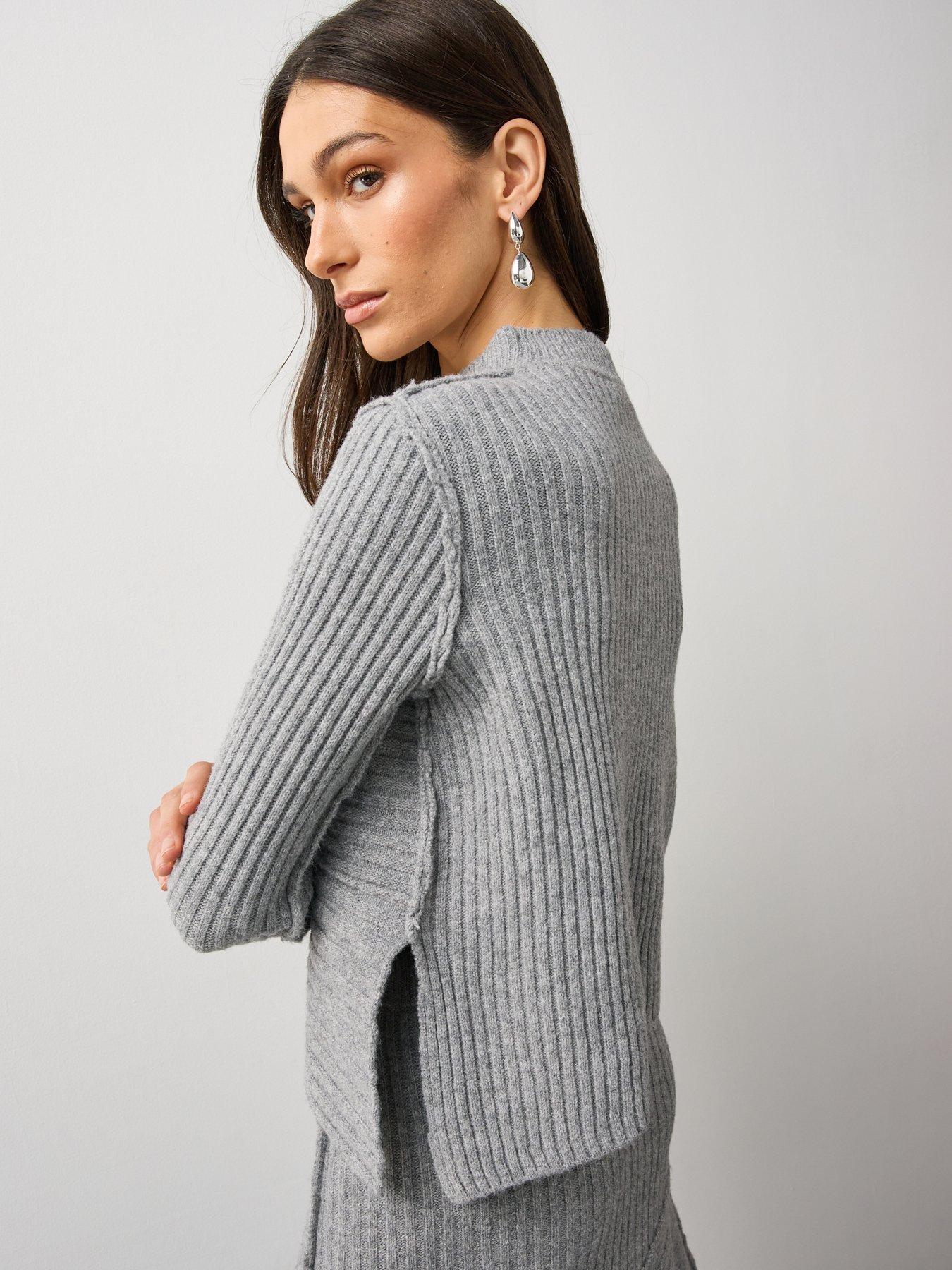 Image 3 of 7 of Michelle Keegan Womens Ribbed Panel Soft Knit Co Ord Jumper&nbsp;- Grey