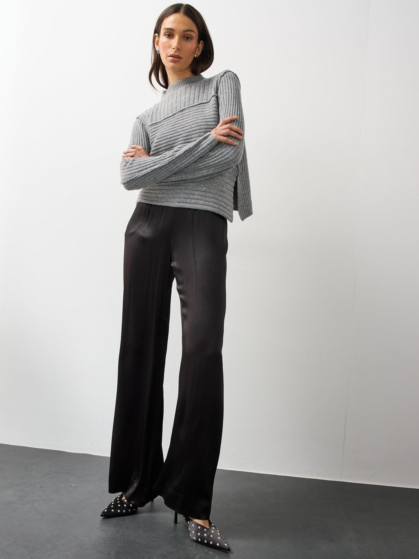 Image 6 of 7 of Michelle Keegan Womens Ribbed Panel Soft Knit Co Ord Jumper&nbsp;- Grey