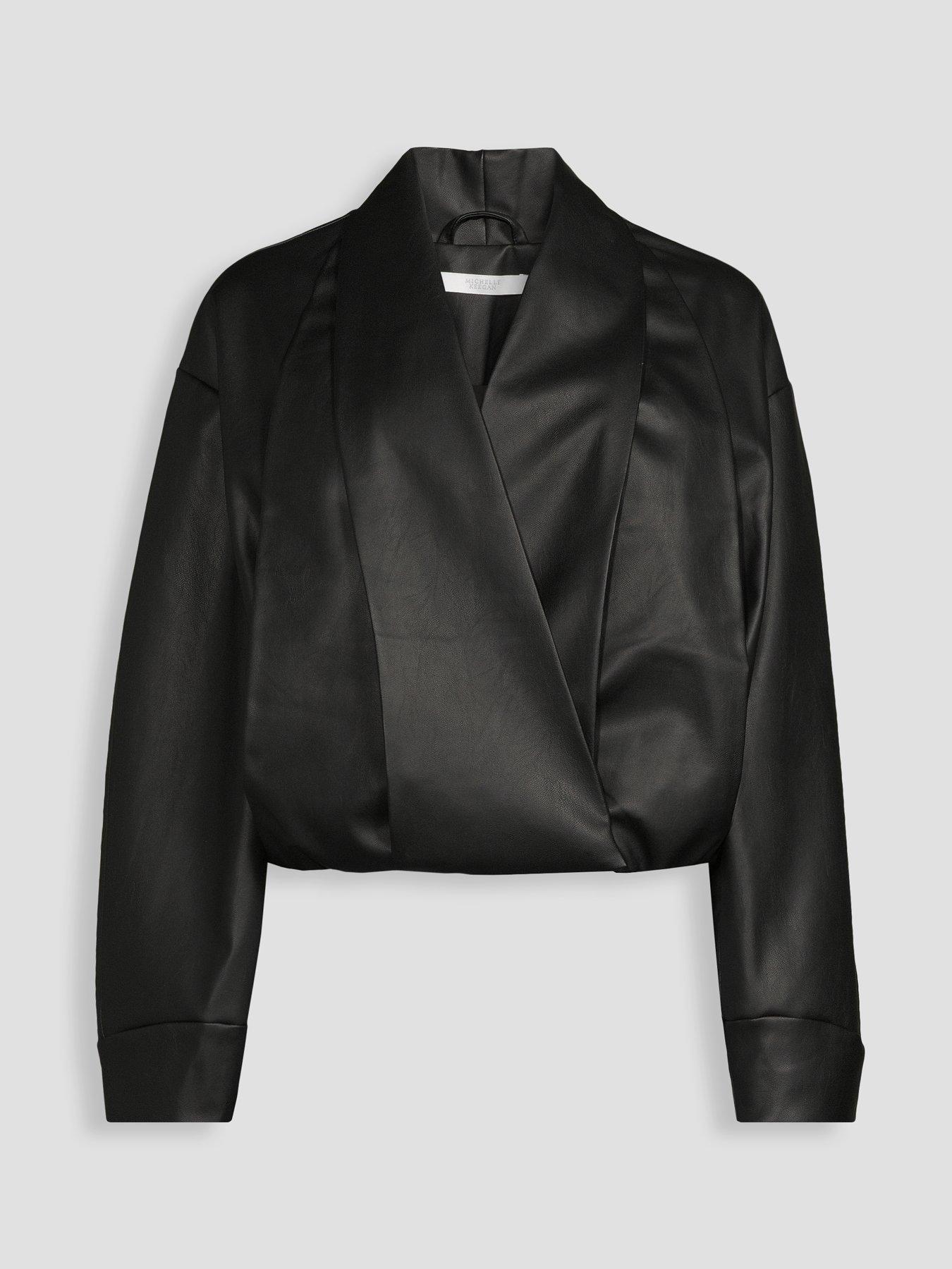Image 7 of 7 of Michelle Keegan Womens Shawl Collar Faux Leather Jacket - Black