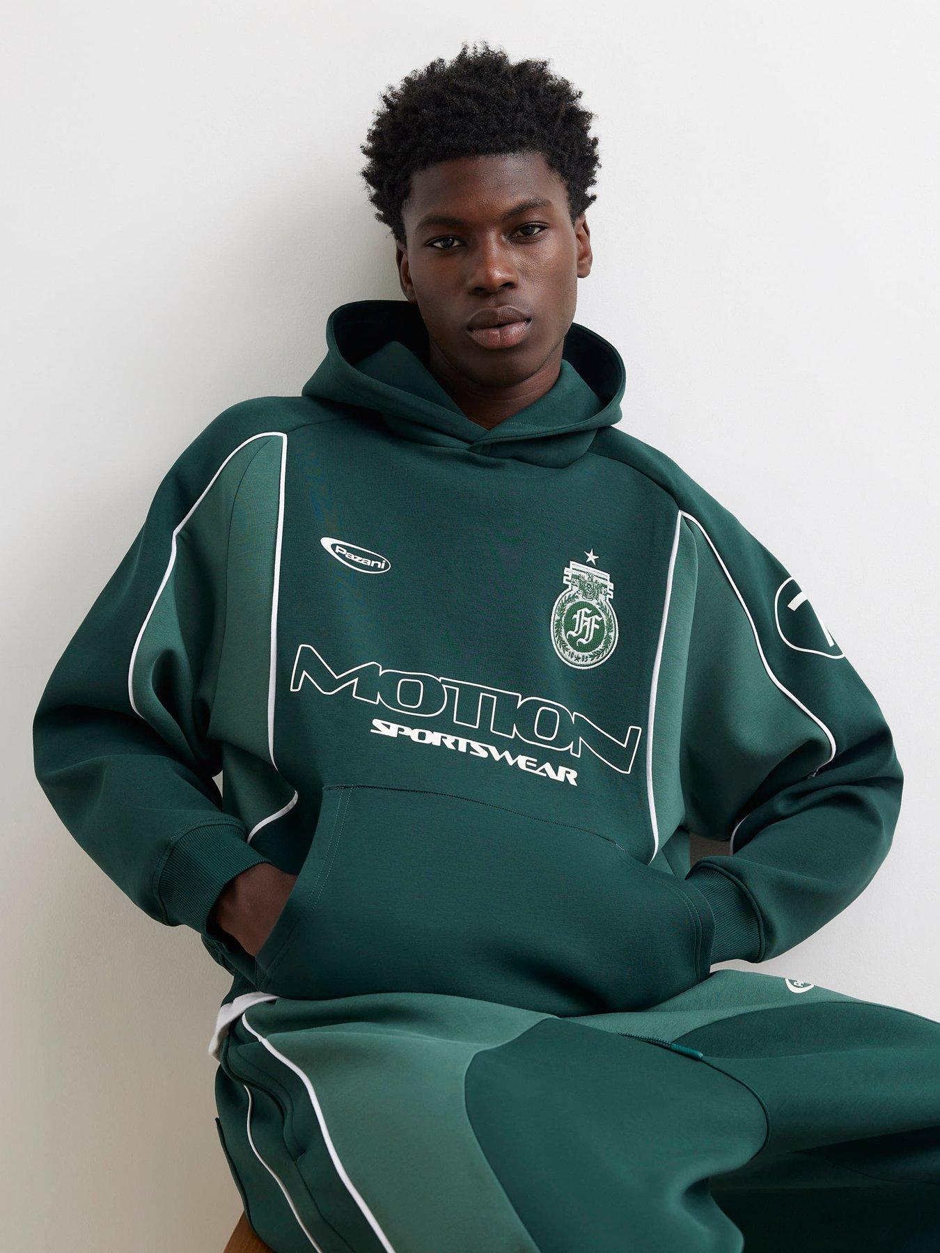 Image 4 of 6 of River Island Mens Premium Oversized Fit Panelled Hoodie - Green