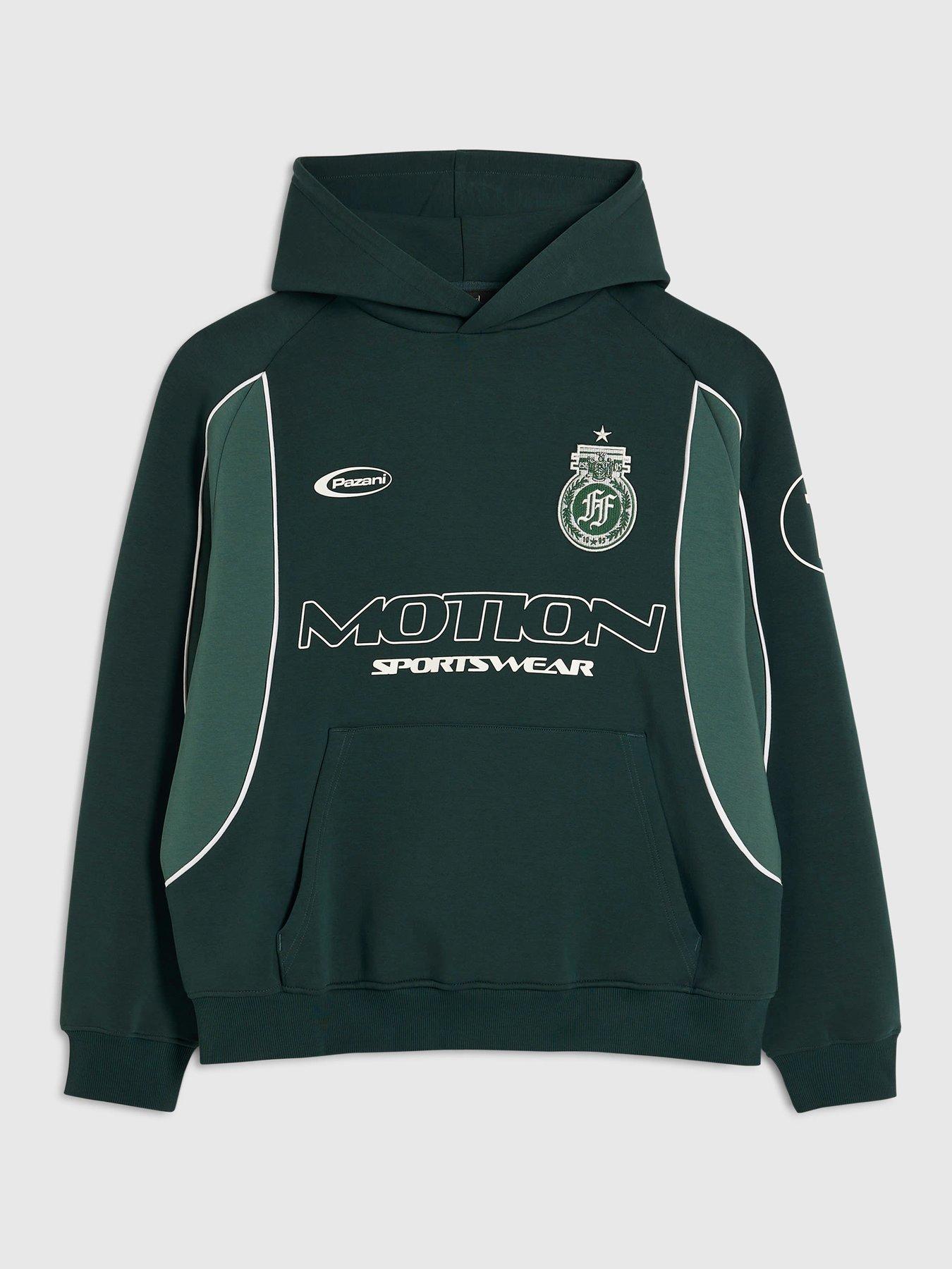 Image 5 of 6 of River Island Mens Premium Oversized Fit Panelled Hoodie - Green