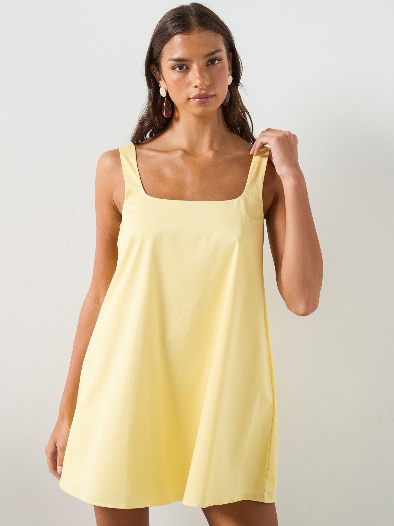 Image 1 of 6 of Mango Flared Cotton Dress - Yellow