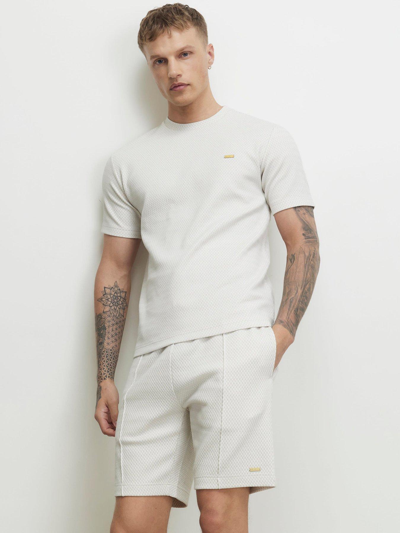 River Island Slim Cotton Jacquard Textured T-Shirt - Grey