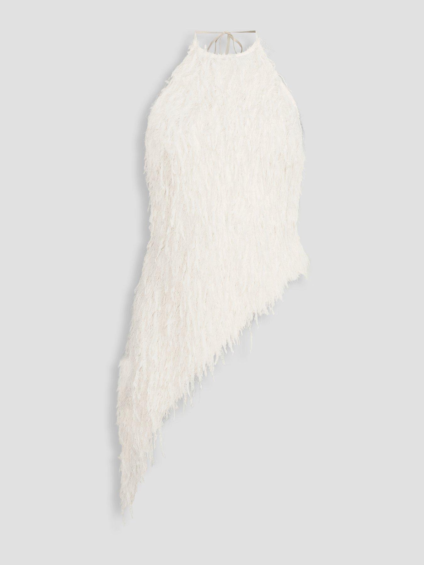 Image 7 of 7 of Michelle Keegan Womens Textured Asymmetric Hem Halterneck Top - Ivory