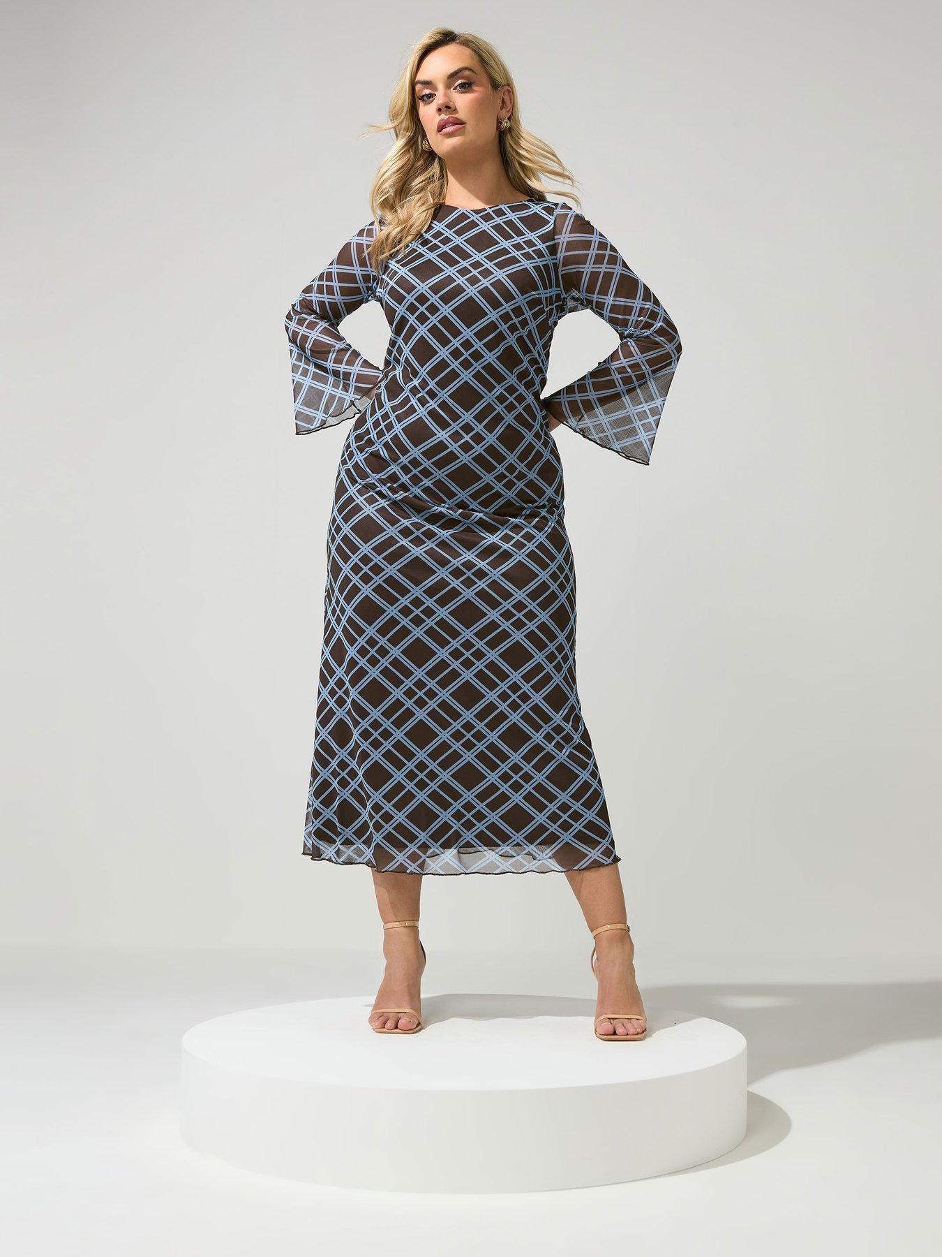 Image 1 of 4 of Yours Curve Check Mesh Dress - Black