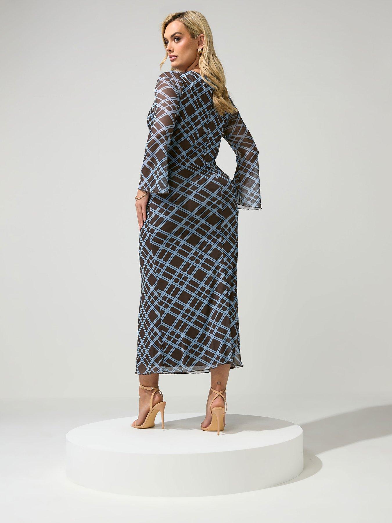 Image 2 of 4 of Yours Curve Check Mesh Dress - Black