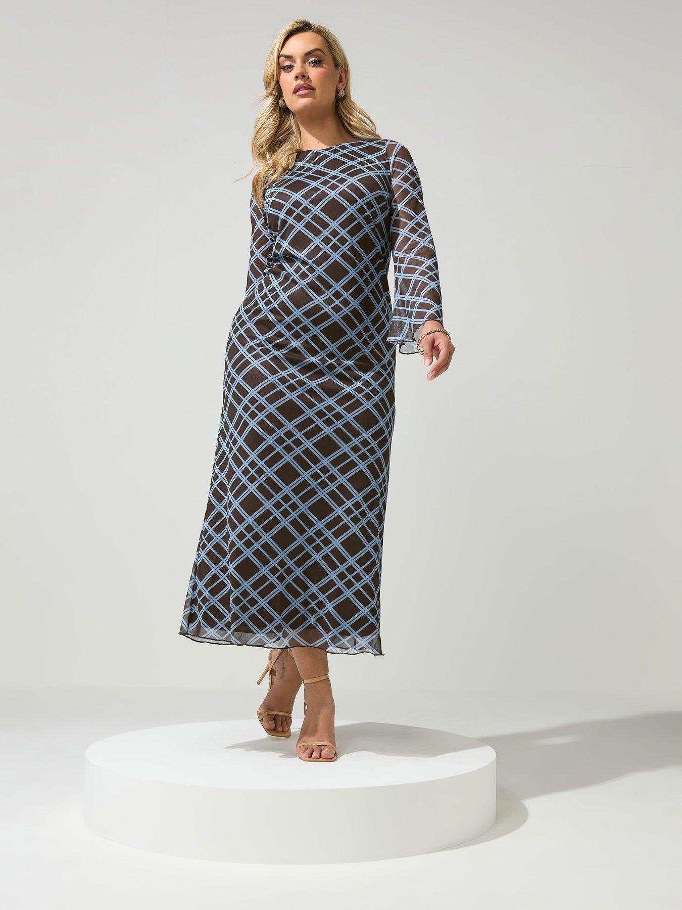 Image 3 of 4 of Yours Curve Check Mesh Dress - Black