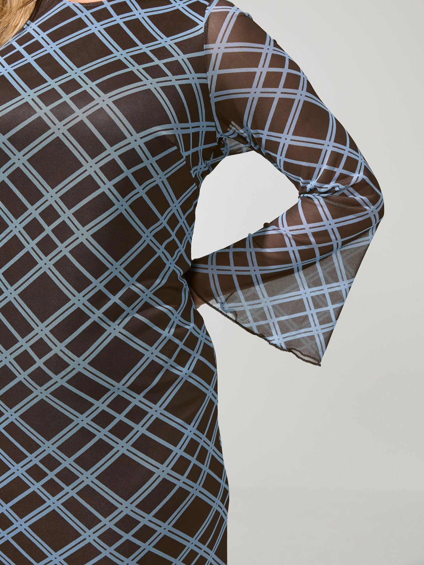 Image 4 of 4 of Yours Curve Check Mesh Dress - Black