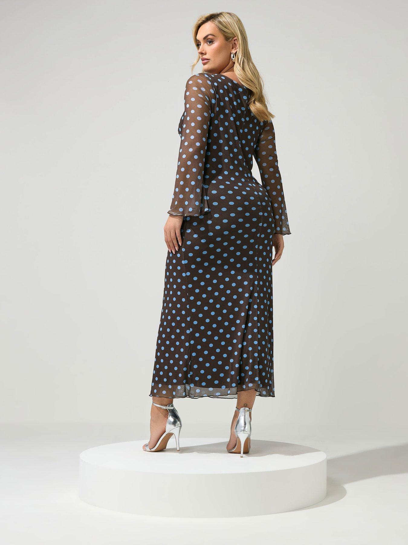 Image 2 of 4 of Yours Curve Polka Mesh Dress - Brown