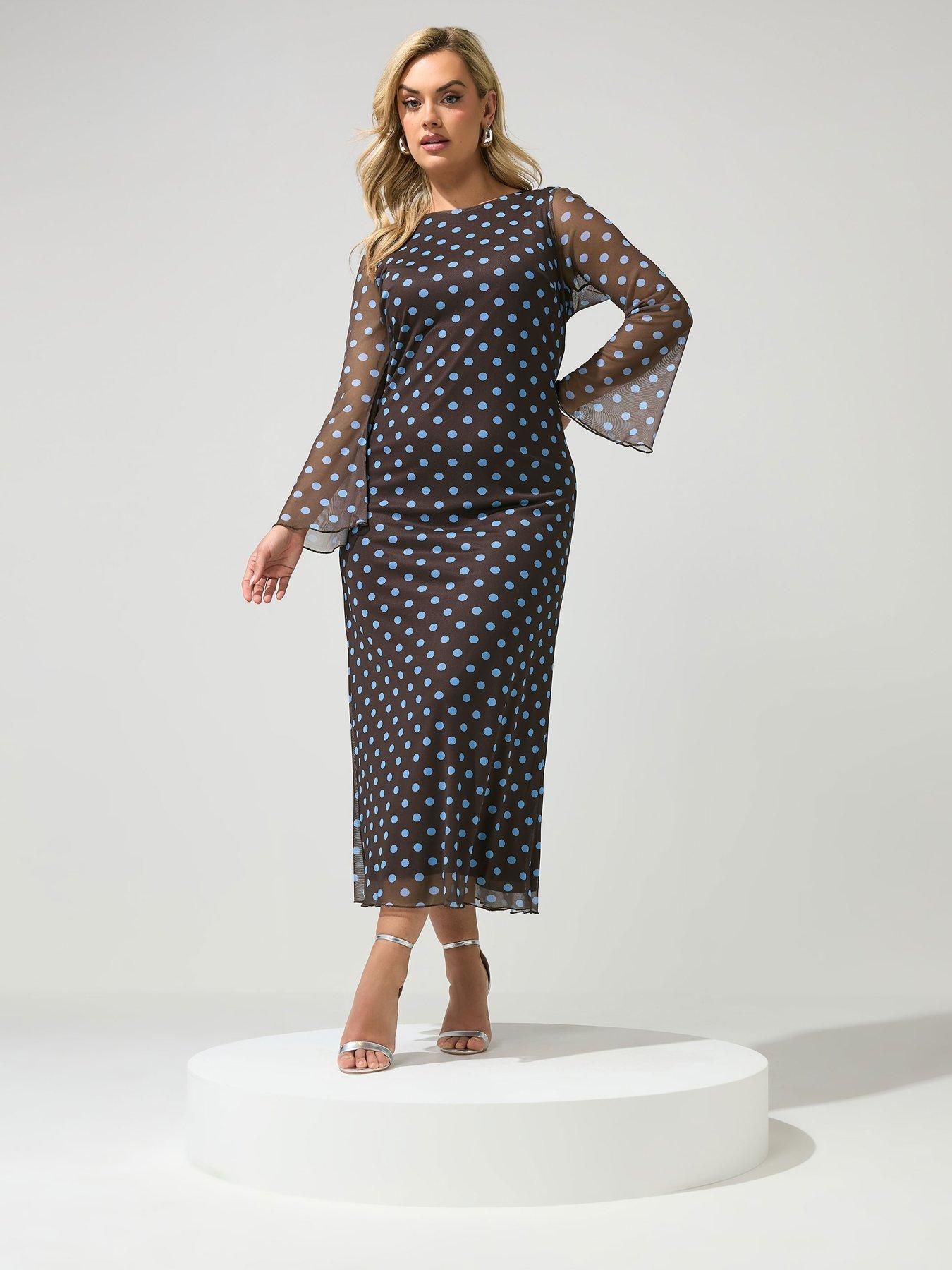Image 3 of 4 of Yours Curve Polka Mesh Dress - Brown