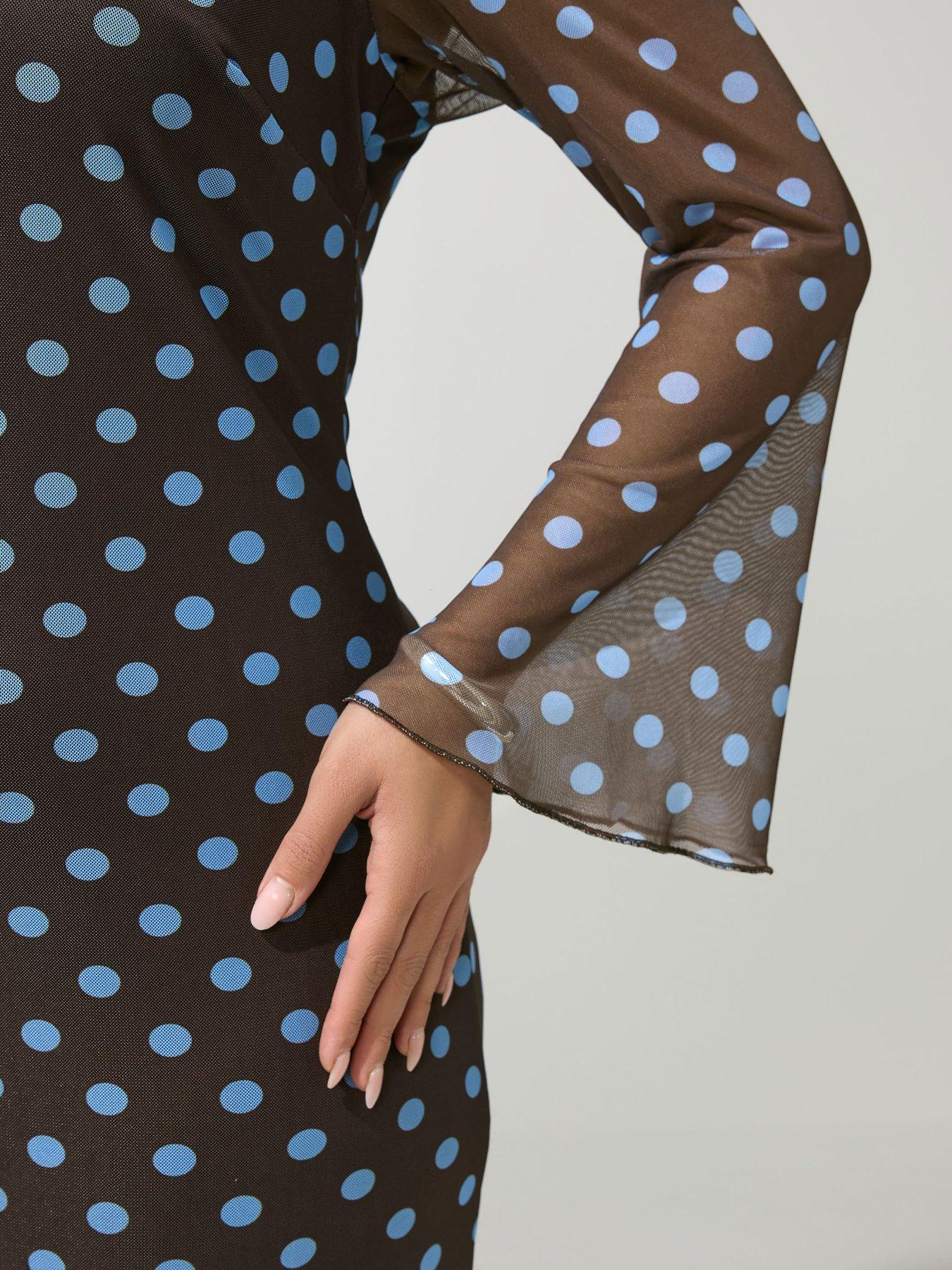 Image 4 of 4 of Yours Curve Polka Mesh Dress - Brown