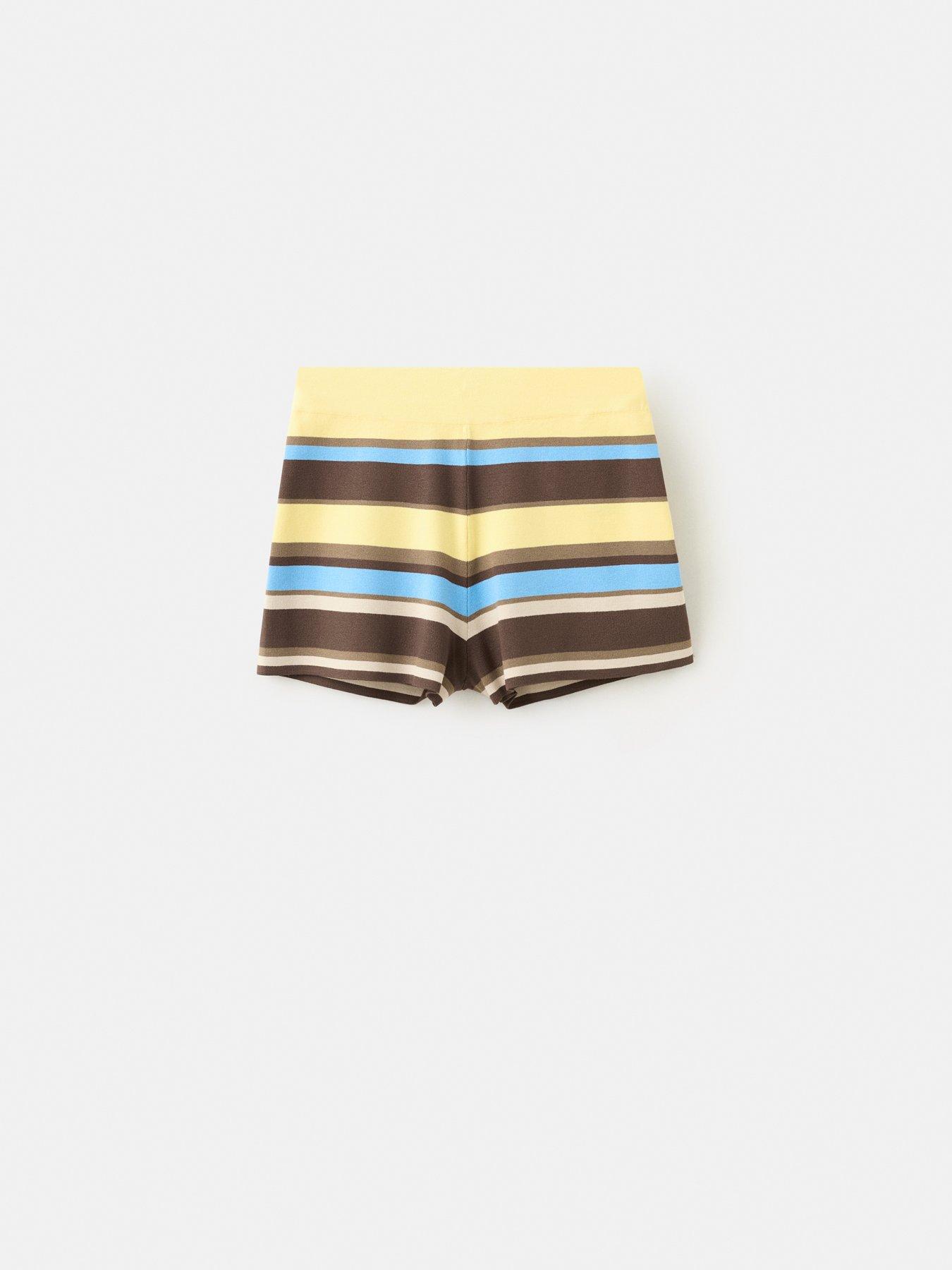 Image 7 of 7 of Mango Striped Knitted Co-ord Shorts - Yellow