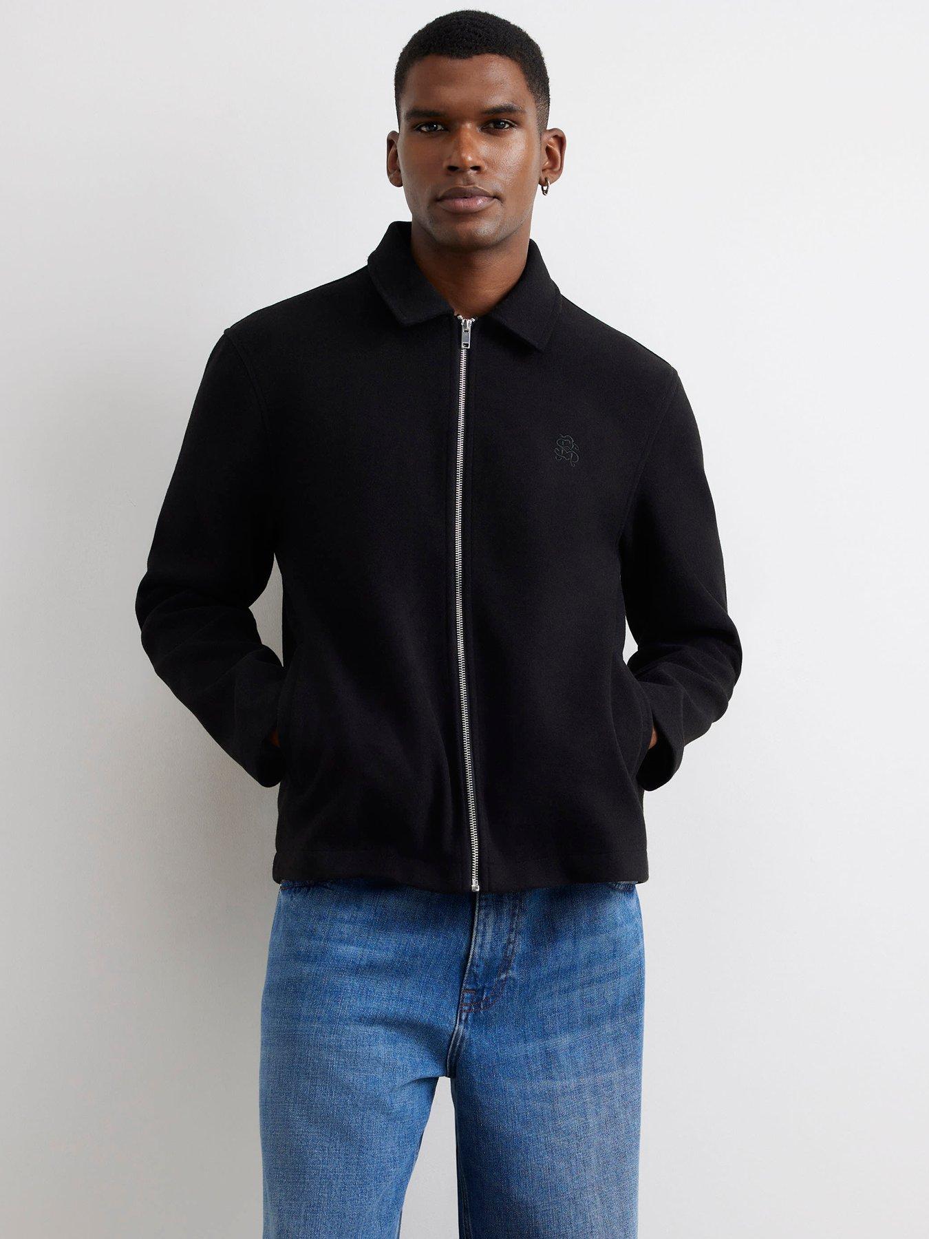 Image 1 of 4 of River Island Zip Through Embroidered Ri Shacket - Black