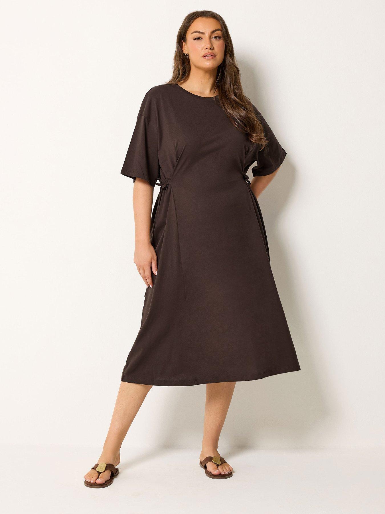 Yours Curve Front Tie Midi Dress - Brown