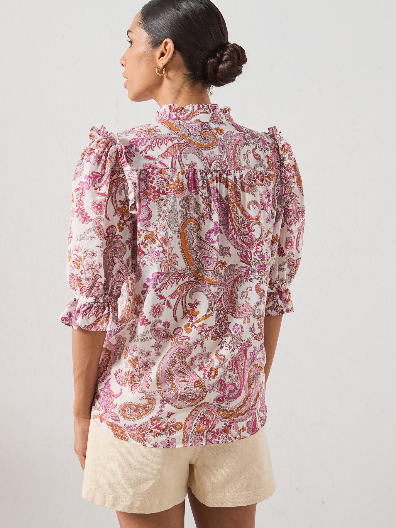 Image 2 of 5 of Mango Paisley Print Ruffle Blouse - Pink