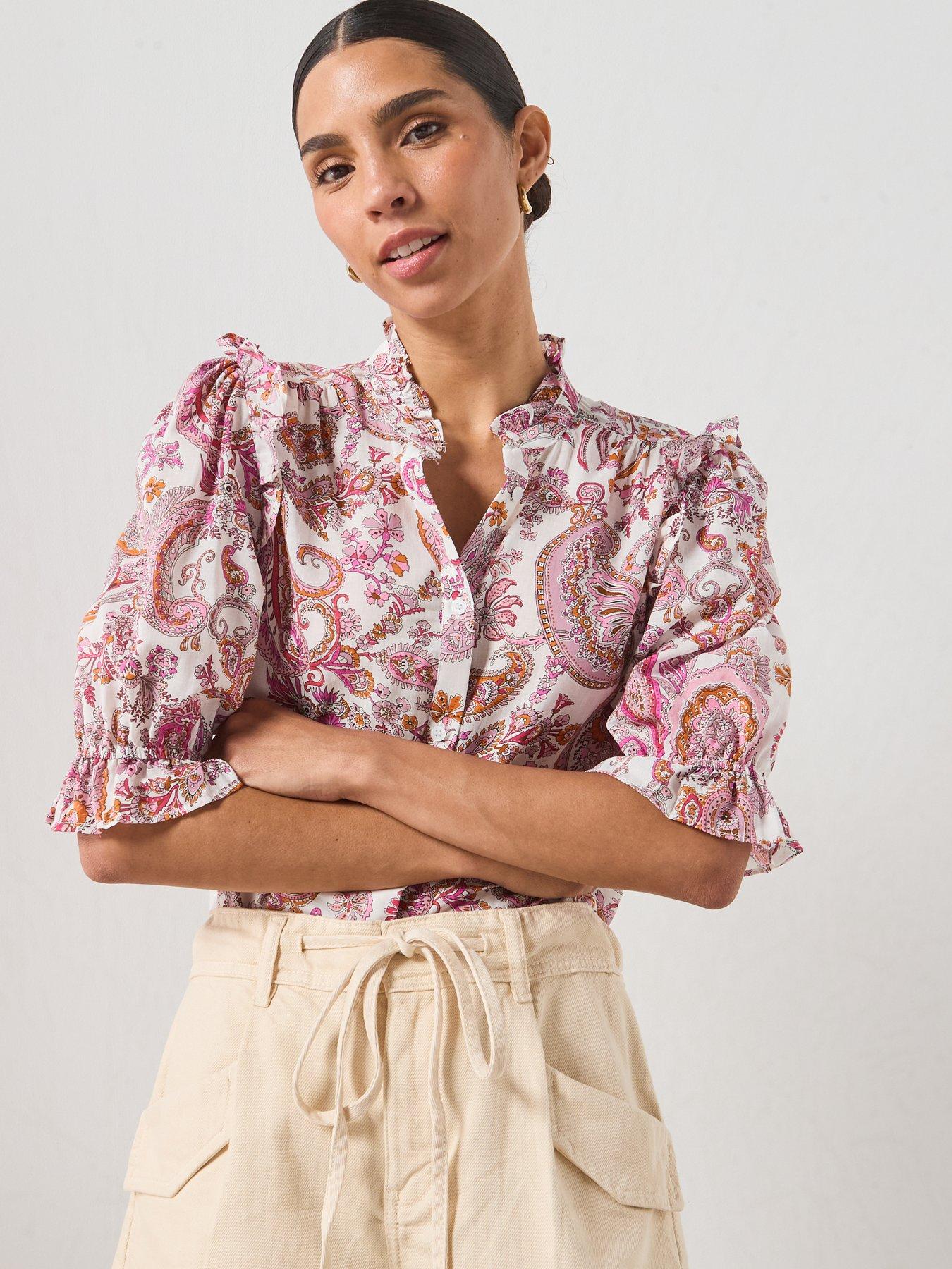 Image 5 of 5 of Mango Paisley Print Ruffle Blouse - Pink