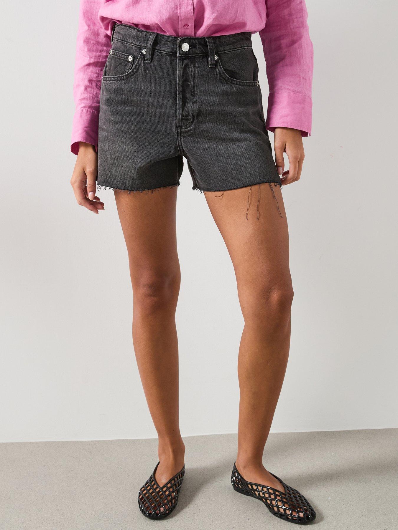 Mango Denim Shorts With Frayed Hem - Grey