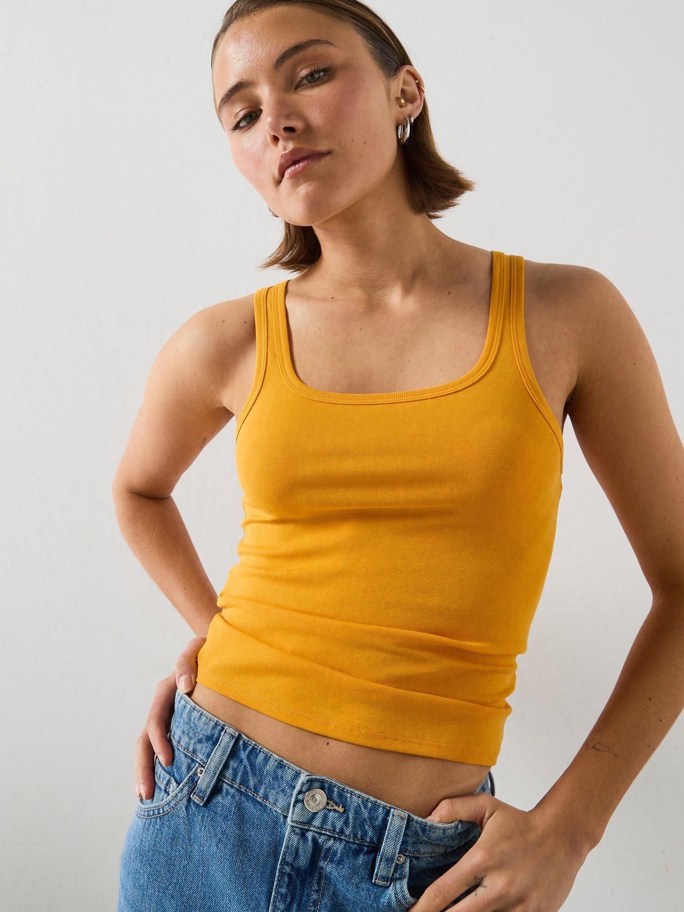 Image 1 of 5 of Mango Semi-sheer Ribbed Top - Orange