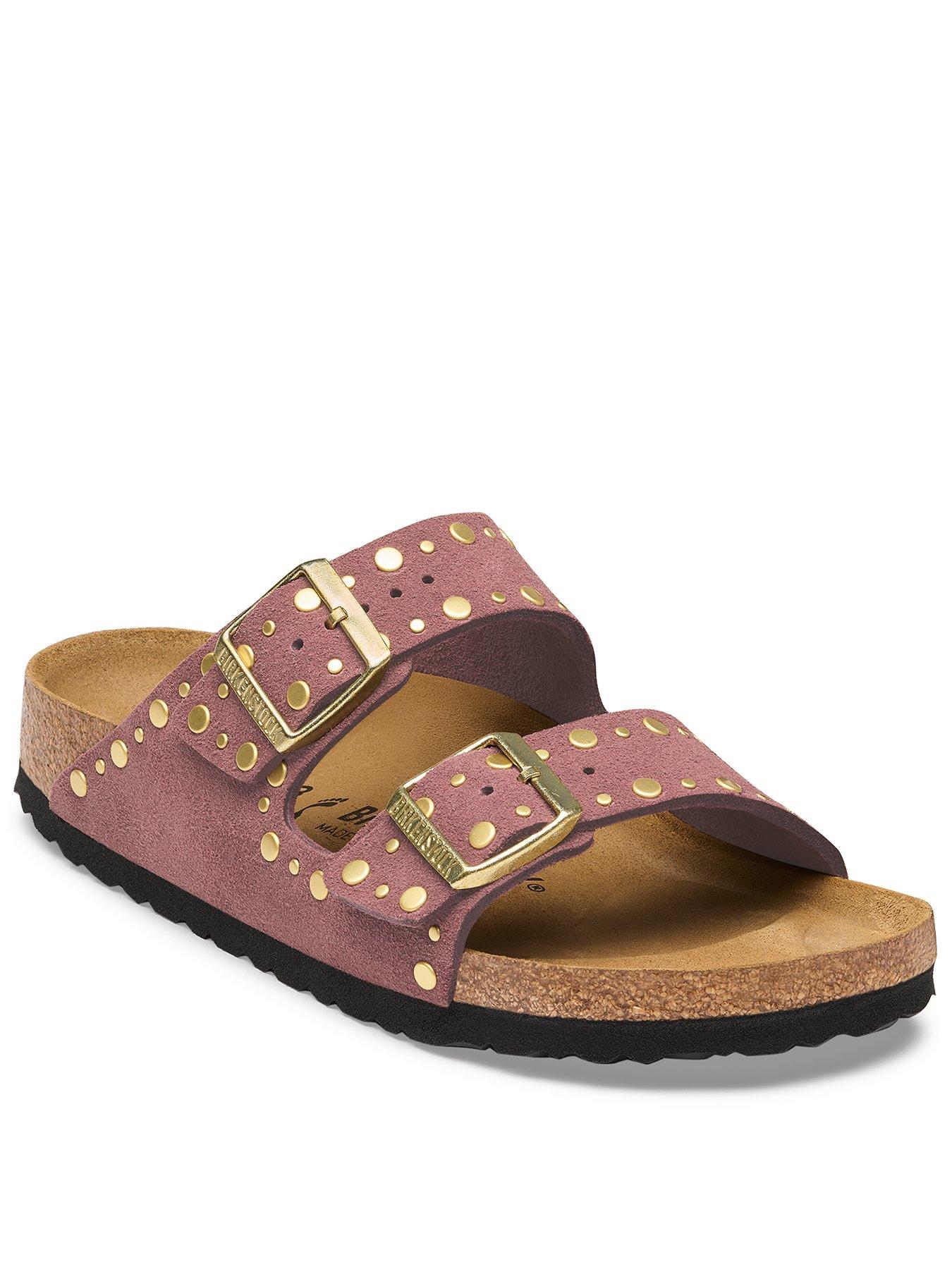 Image 1 of 3 of Birkenstock Womens Arizona Rivets Suede Leather Sandal - Pepper