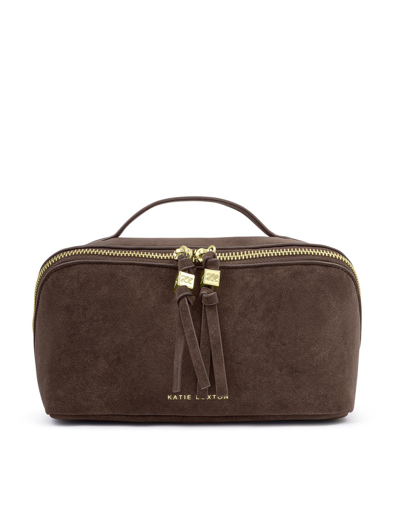 Katie Loxton Soho Medium Chocolate Suedette Make Up & Wash Bag