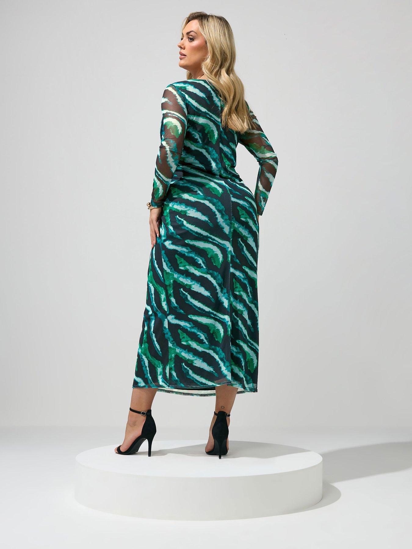 Yours Curve Zebra Side Knot Dress - Black/Green | Very