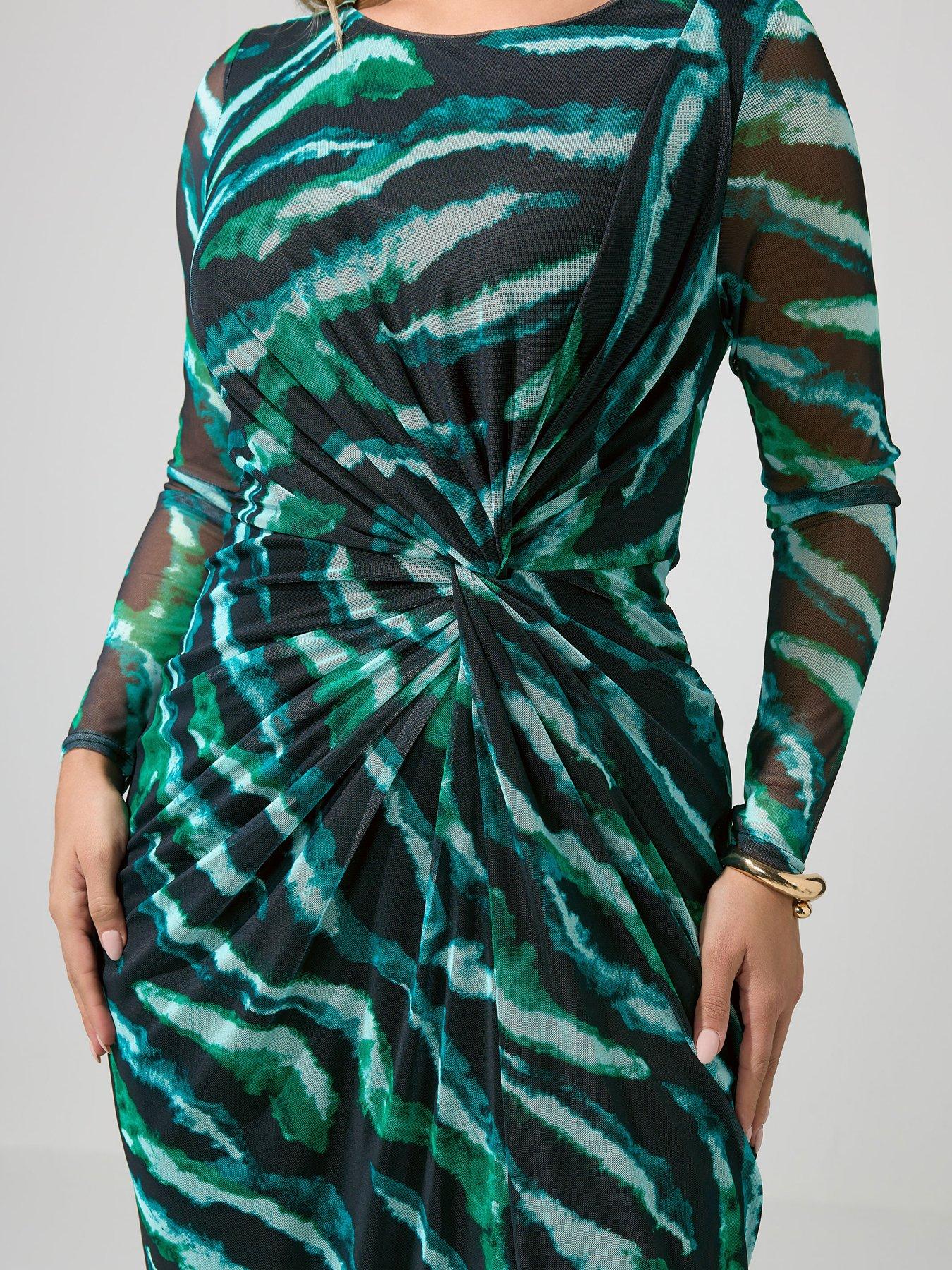 Yours Curve Zebra Side Knot Dress - Black/Green | Very