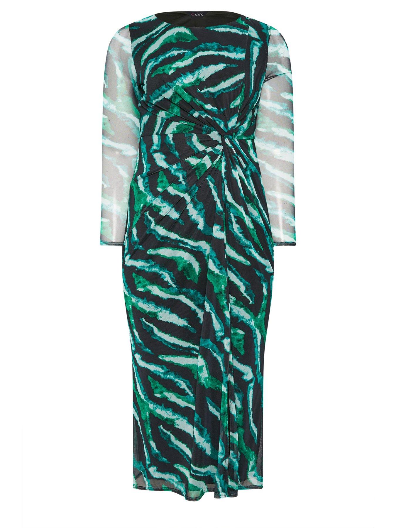 Yours Curve Zebra Side Knot Dress - Black/Green | Very