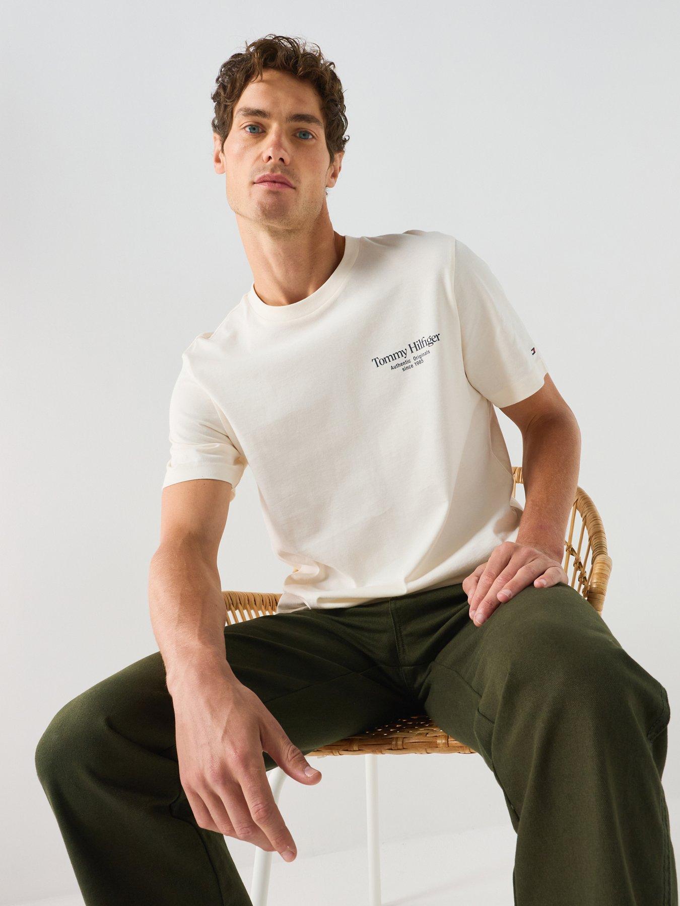 Tommy Hilfiger Back Graphic Jersey Crew Neck T-Shirt, Ivory, Size L, Men