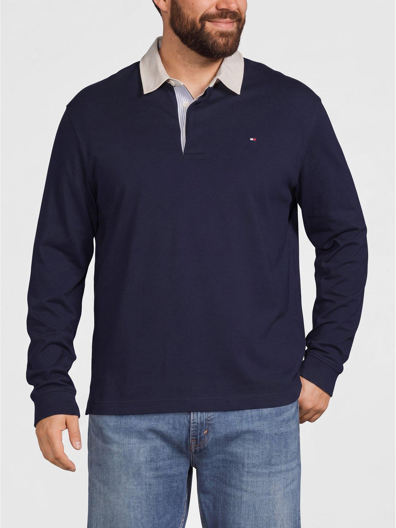 Image 1 of 5 of Tommy Hilfiger Mens Big &amp; Tall Essential Solid Long Sleeve Rugby Polo Shirt - Navy