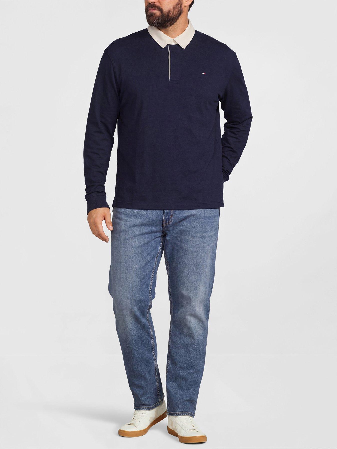 Image 3 of 5 of Tommy Hilfiger Mens Big &amp; Tall Essential Solid Long Sleeve Rugby Polo Shirt - Navy